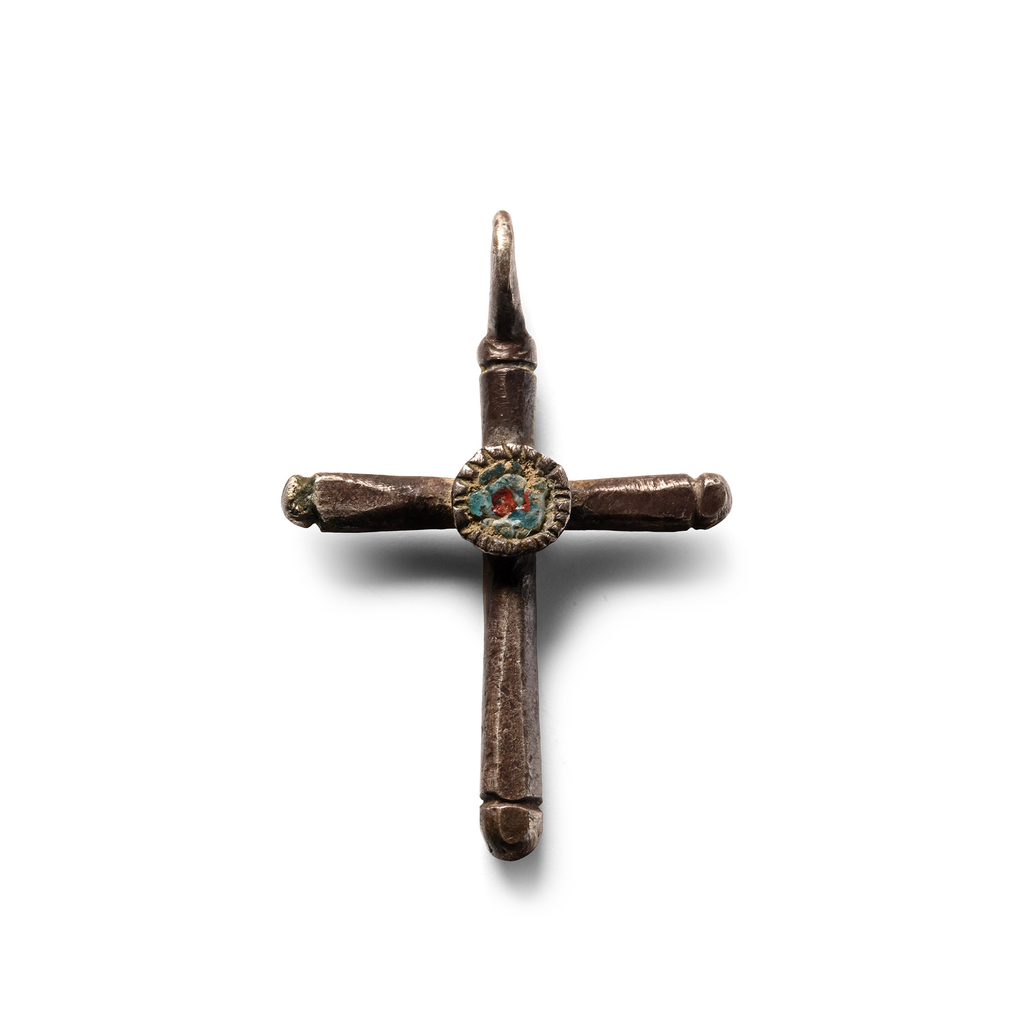 Byzantine Silver Cross Pendant with Enamel