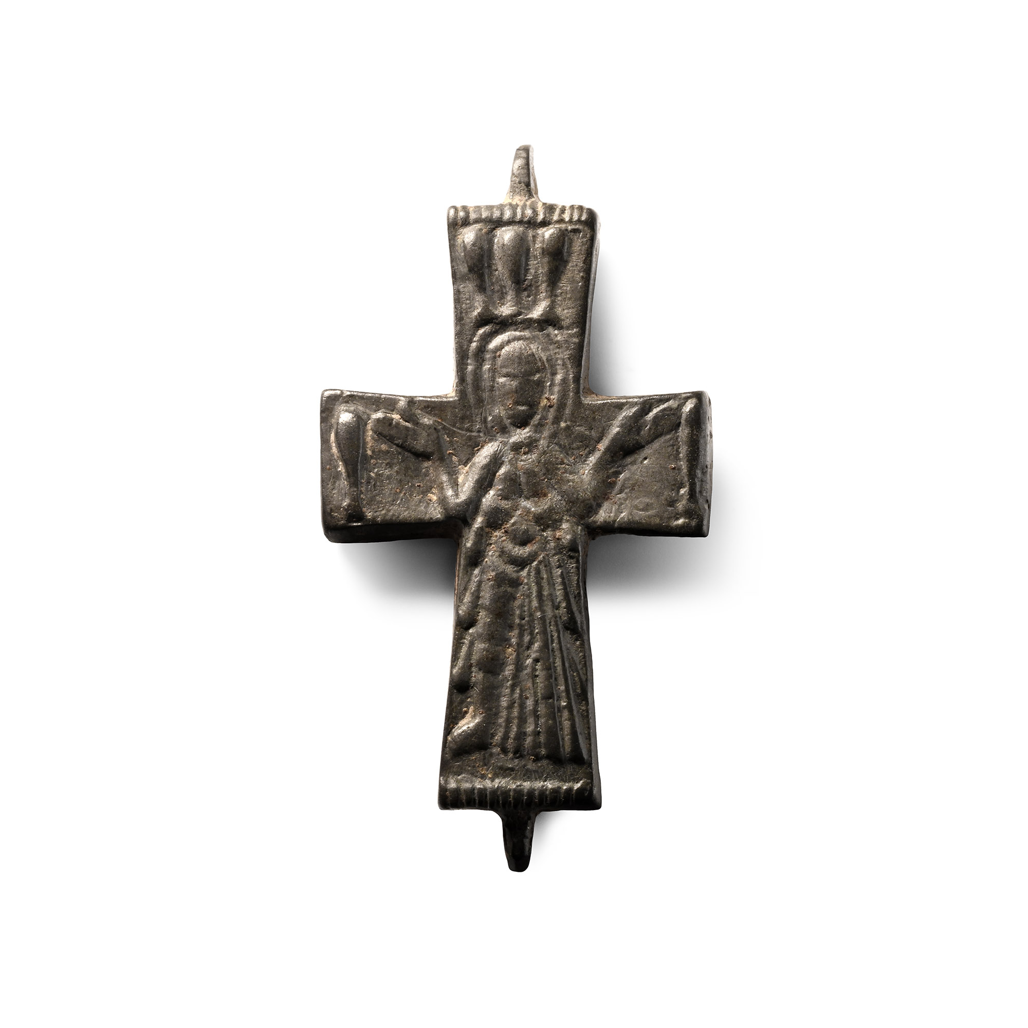 Byzantine Bronze Reliquary Cross Pendant Plate