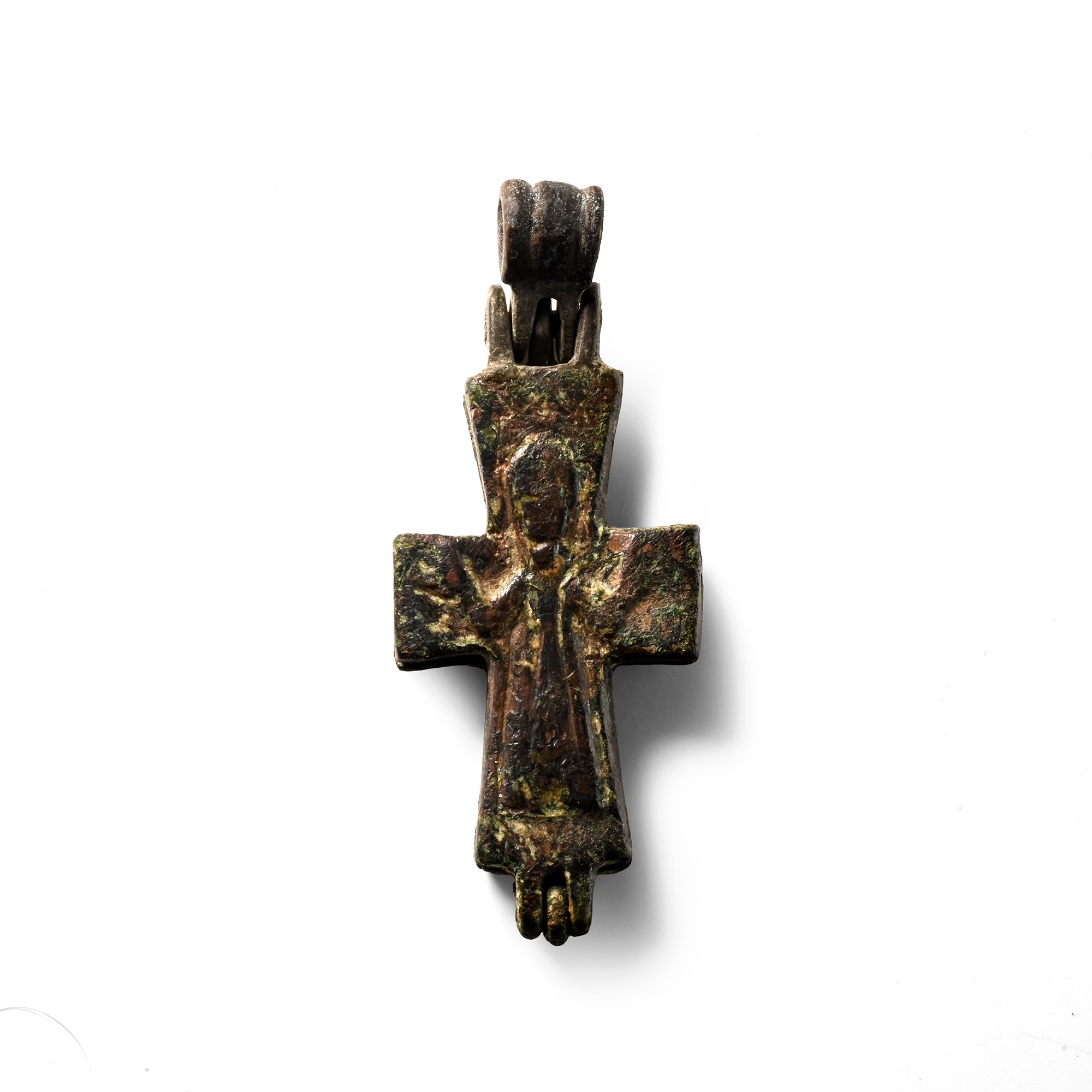 Byzantine Bronze Reliquary Cross Pendant