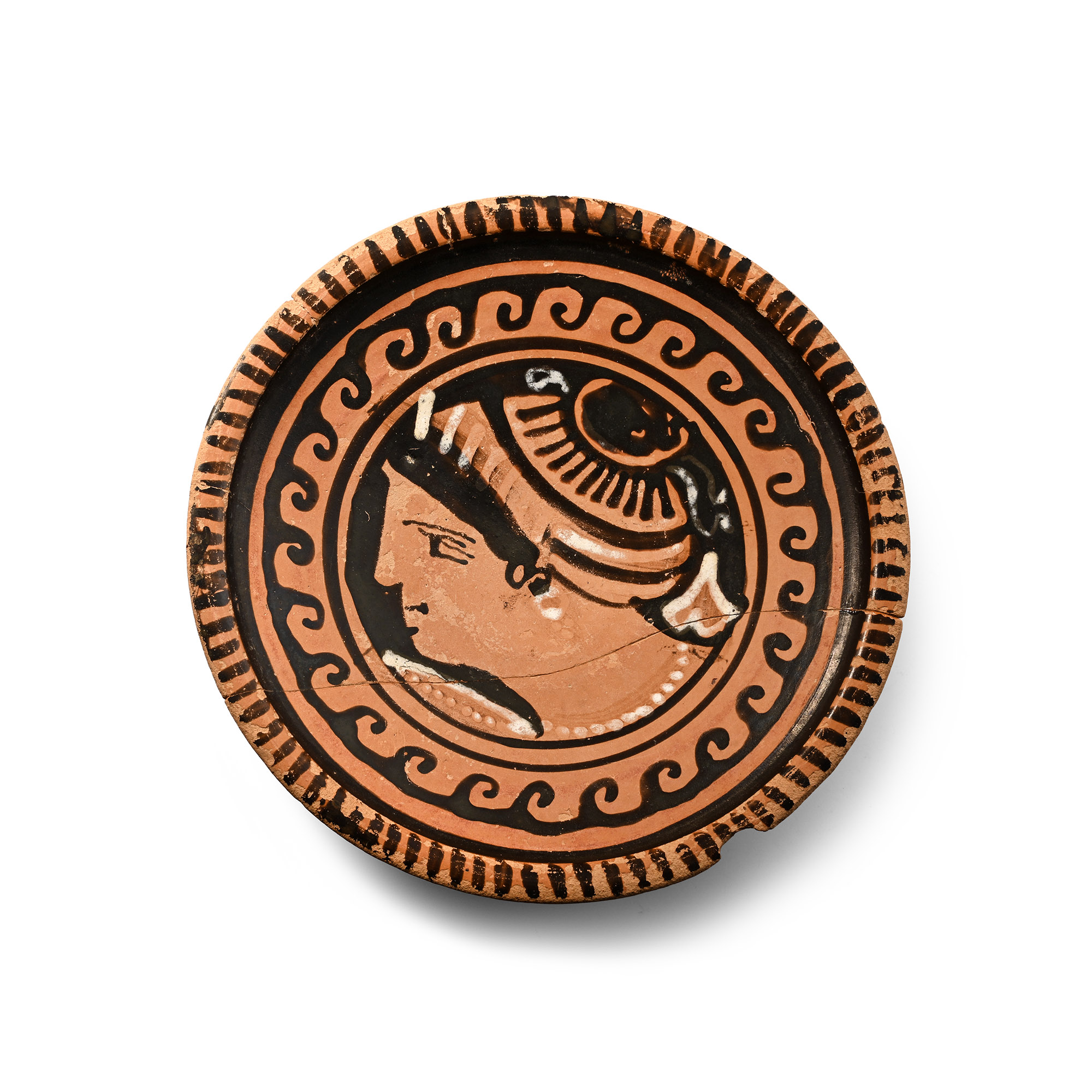 Greek Apulian Red-Figure Footed Plate with Lady of Fashion