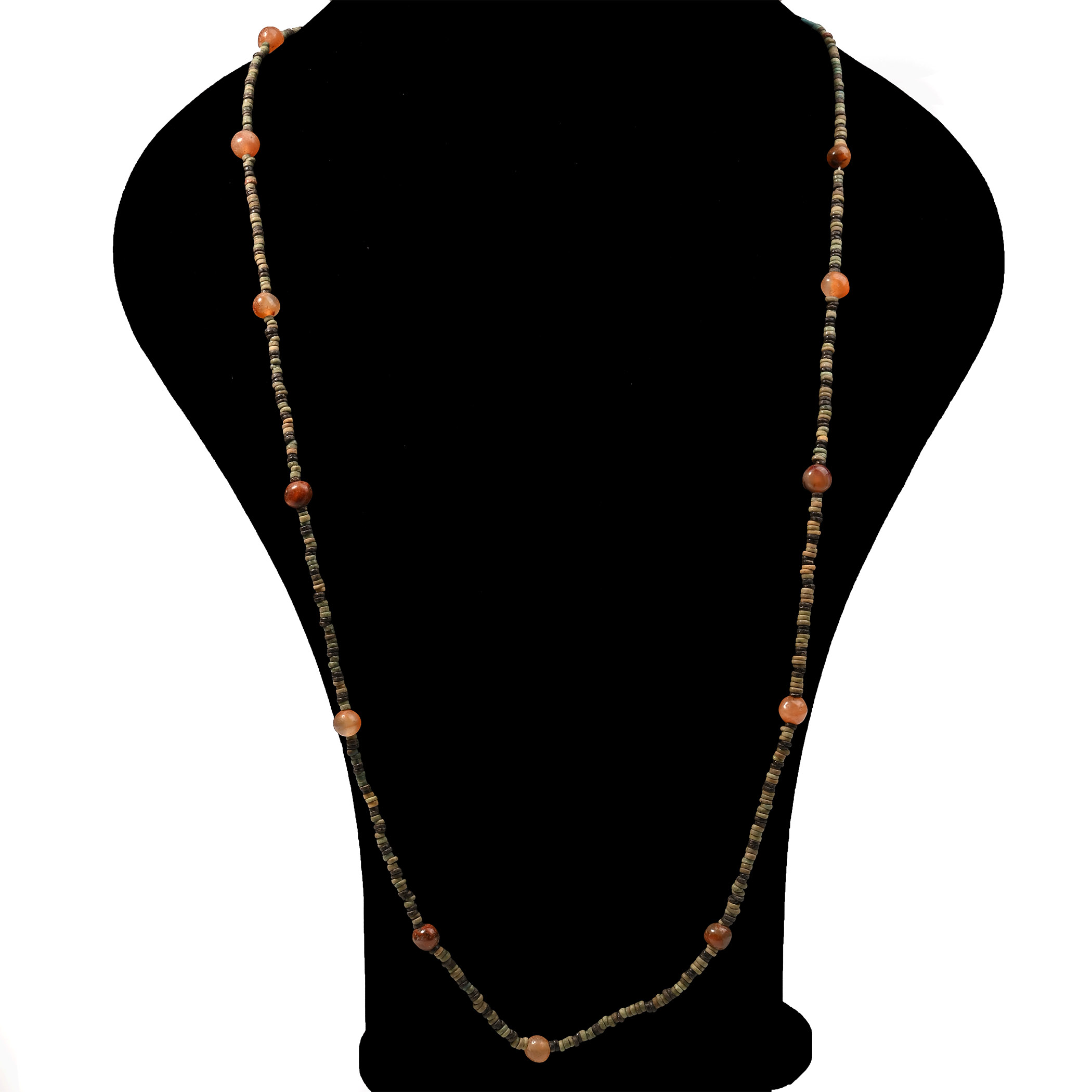 Egyptian Faience Mummy Bead Necklace with Carnelian Feature Beads