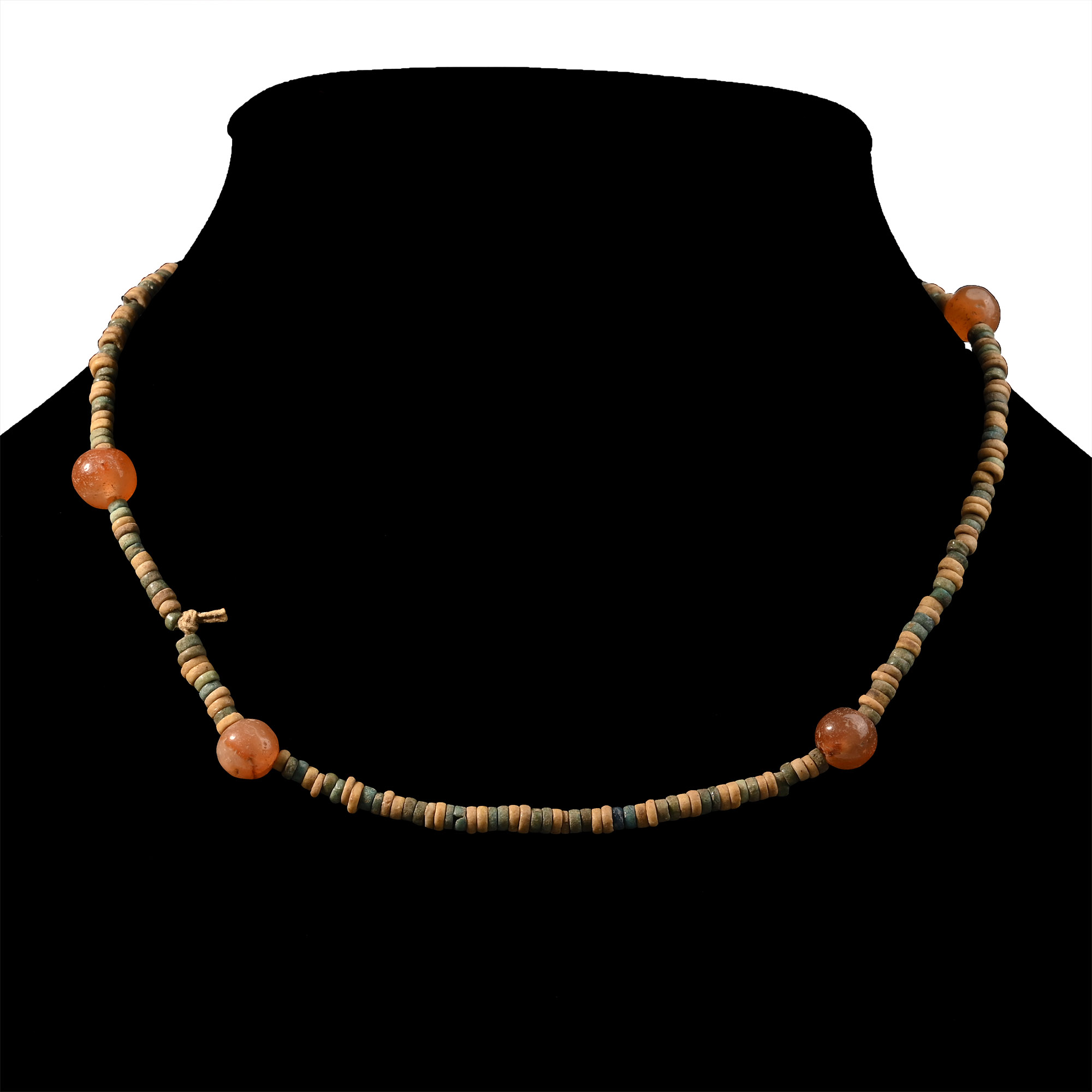 Egyptian Faience Mummy Bead Necklace with Carnelian Feature Beads