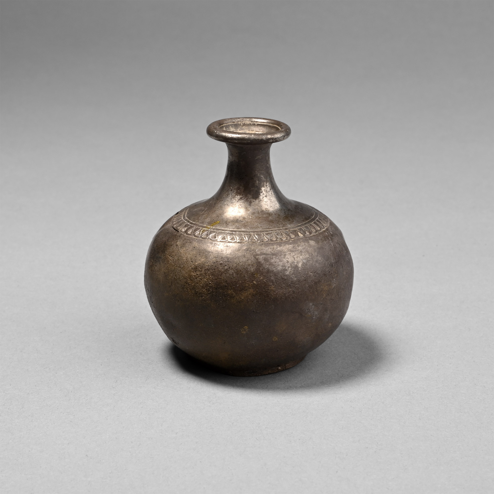 Roman or Gandharan Decorated Silver Aryballos