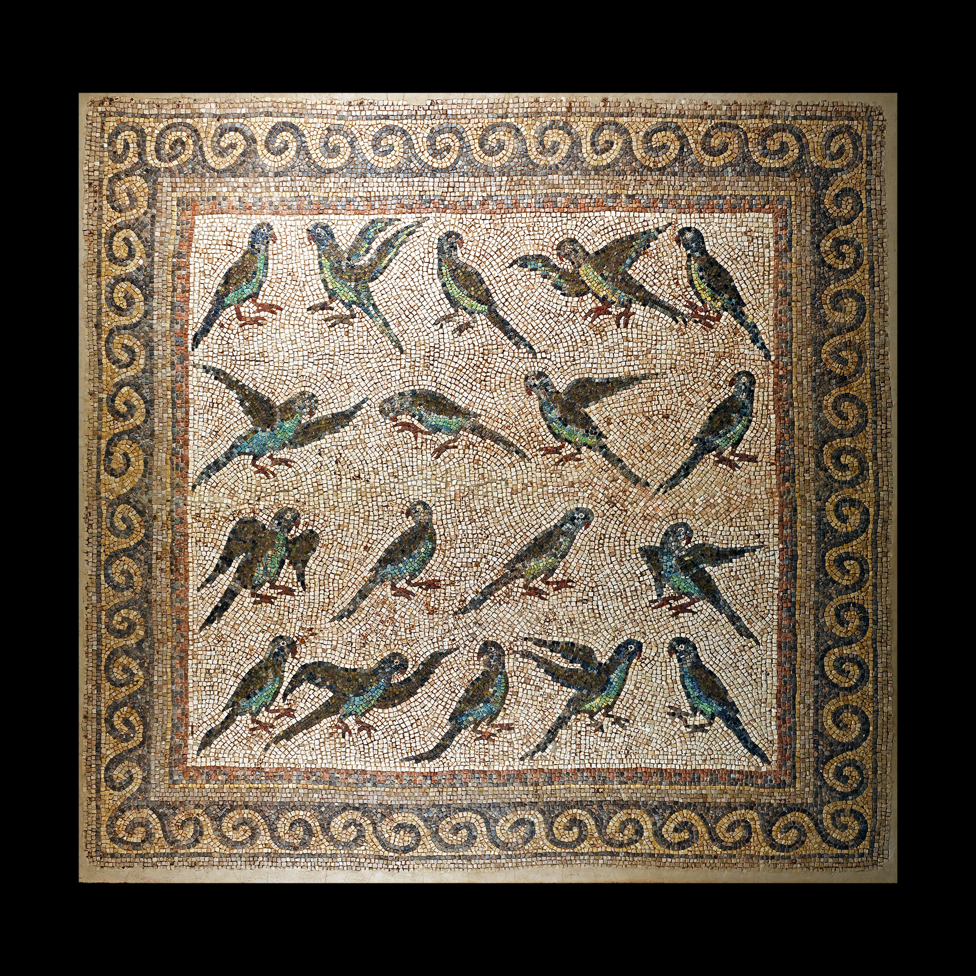 Large Late Roman Mosaic with Inlaid Glass Birds