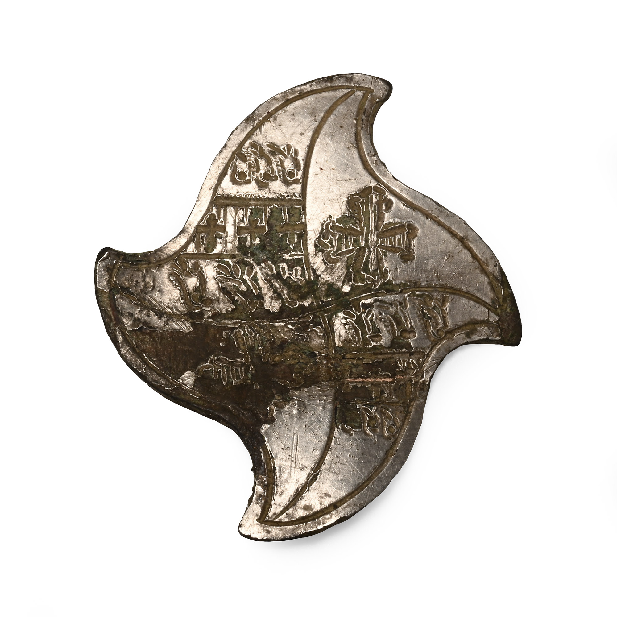 Medieval Silvered Bronze Heraldic Mount
