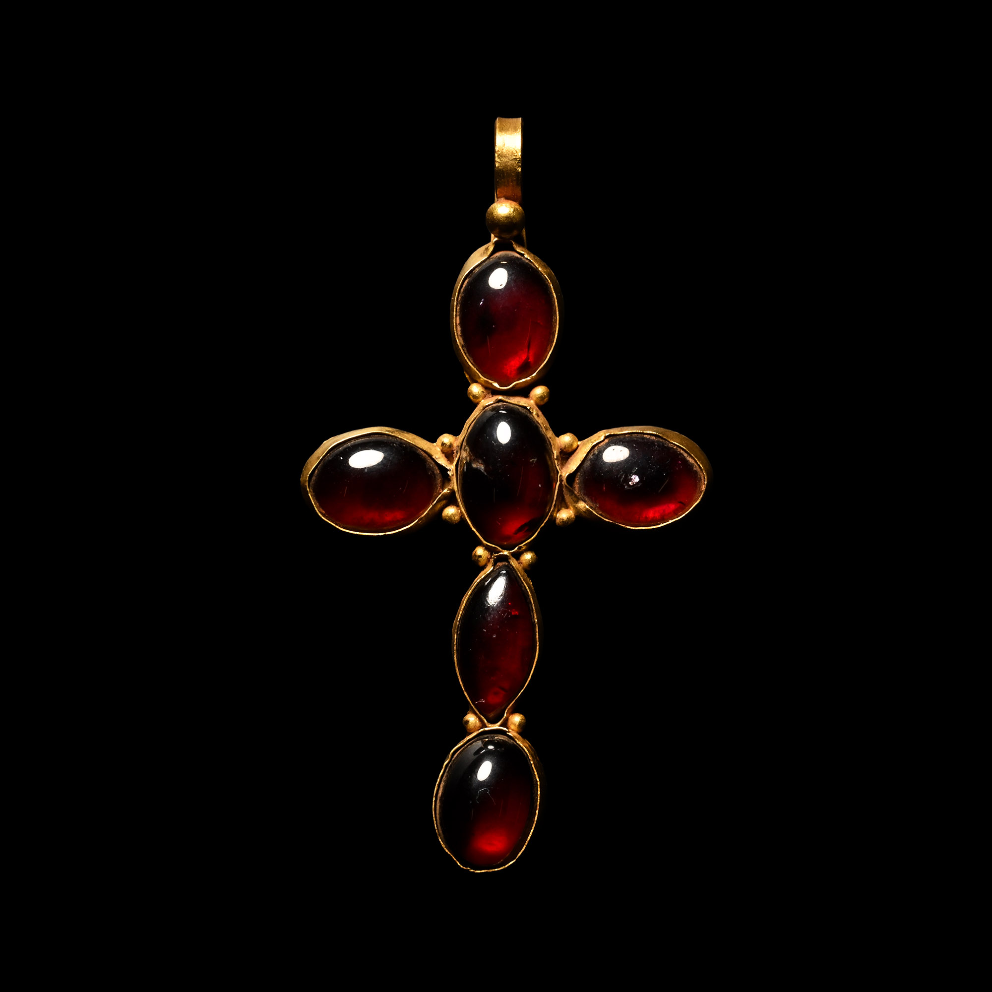 Byzantine Style Gold and Garnet Cross Pendant