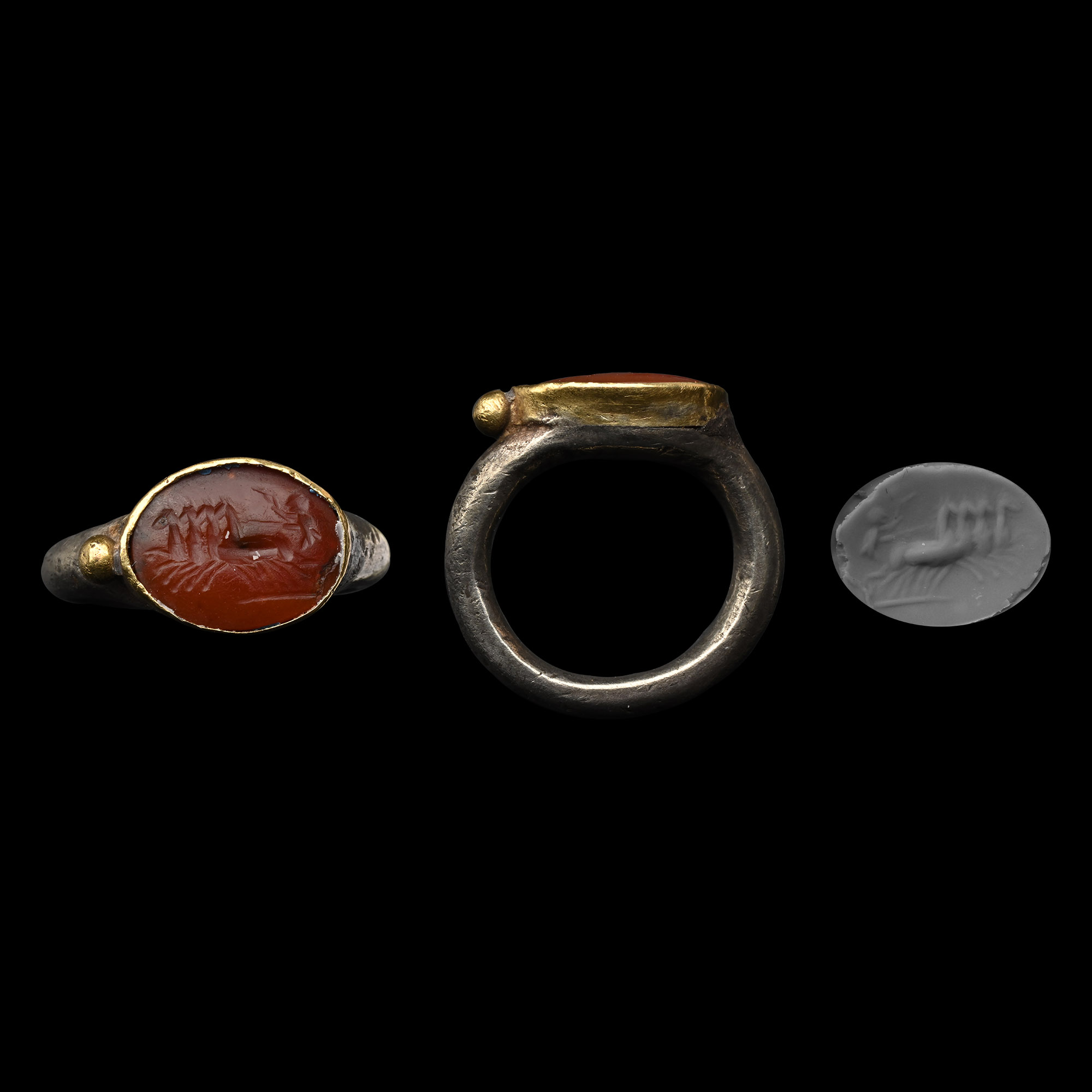Roman or Parthian Silver Ring with Quadriga Gemstone