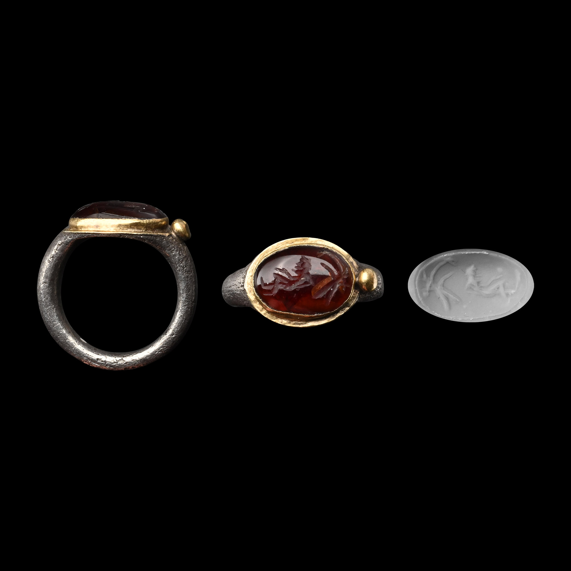 Roman Silver Ring with Crouching Figure Gemstone