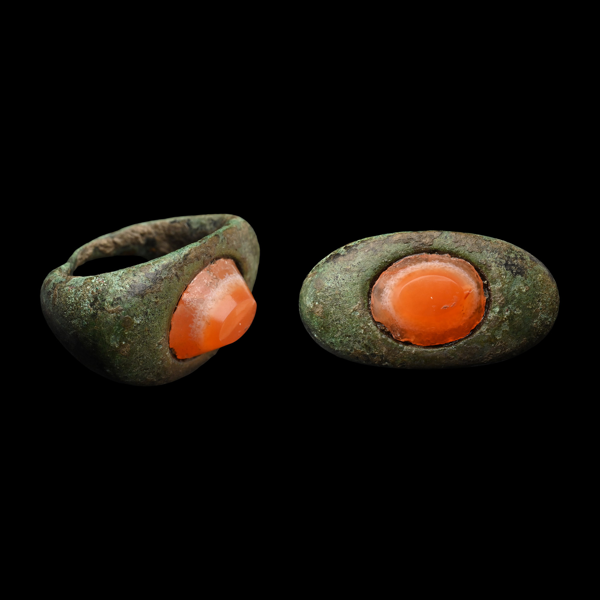 Roman Bronze Ring with Carnelian Gemstone