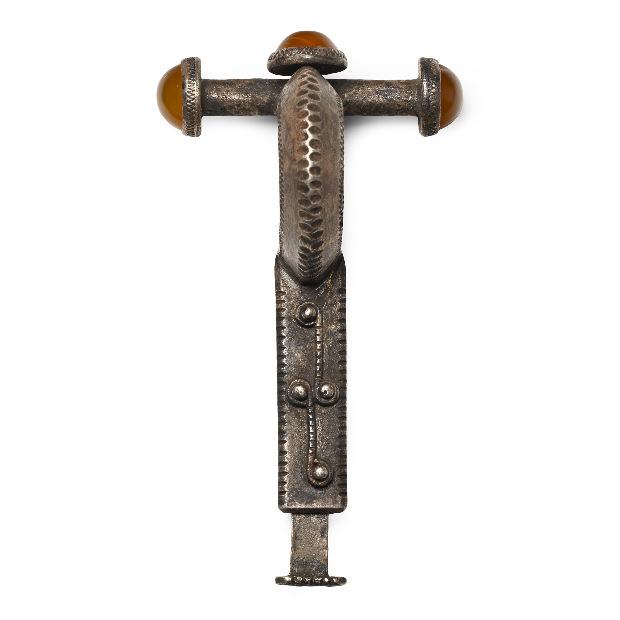 Late Roman Silver Crossbow Brooch with Mechanical Catch