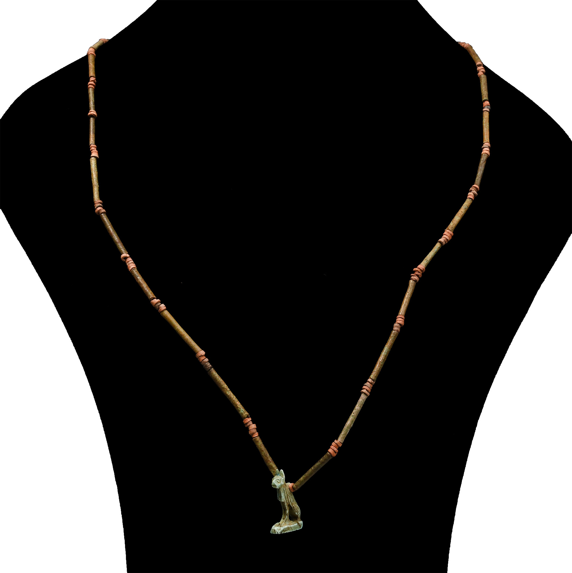 Egyptian Faience Mummy Bead Necklace with Bastet