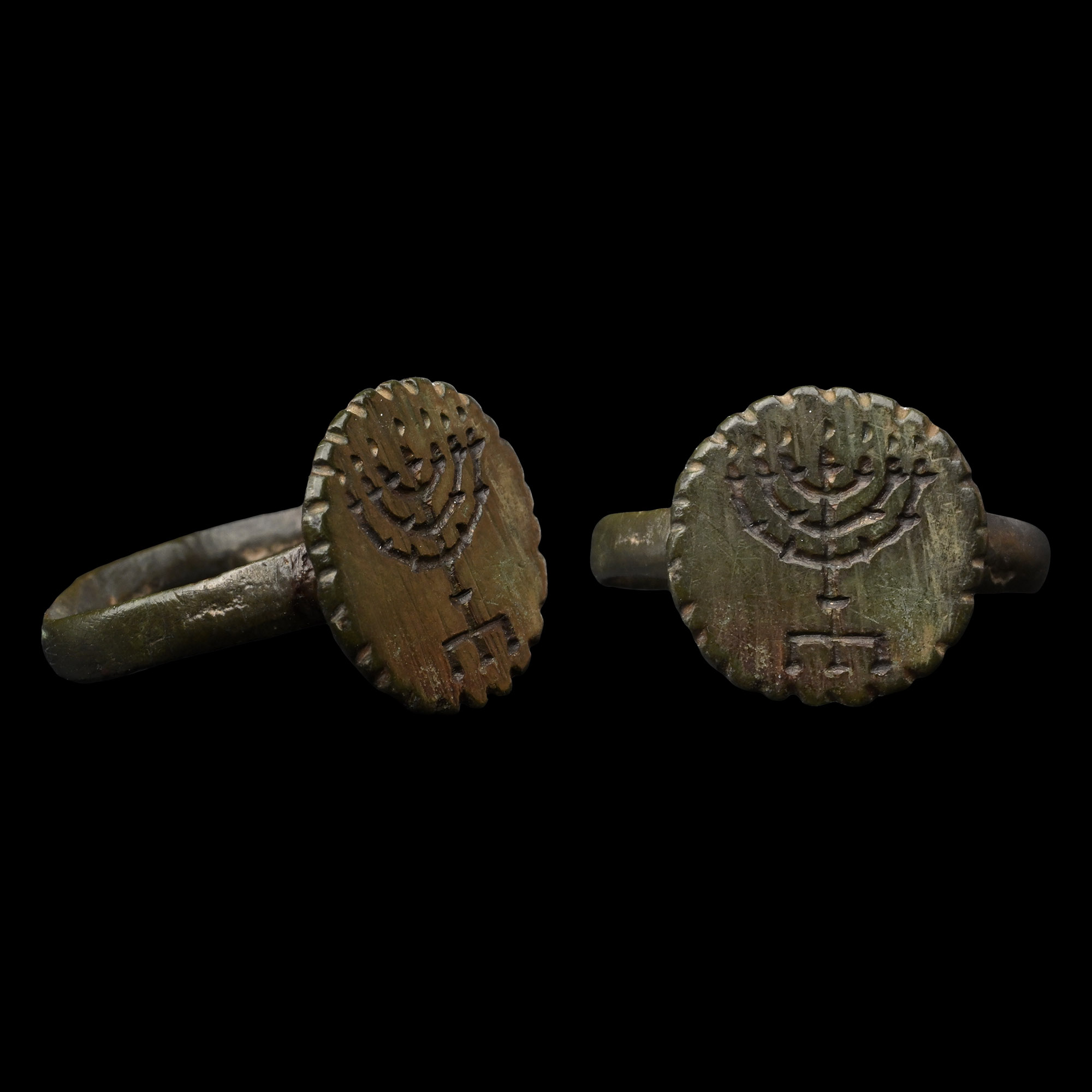 Judaic Bronze Ring with Menorah