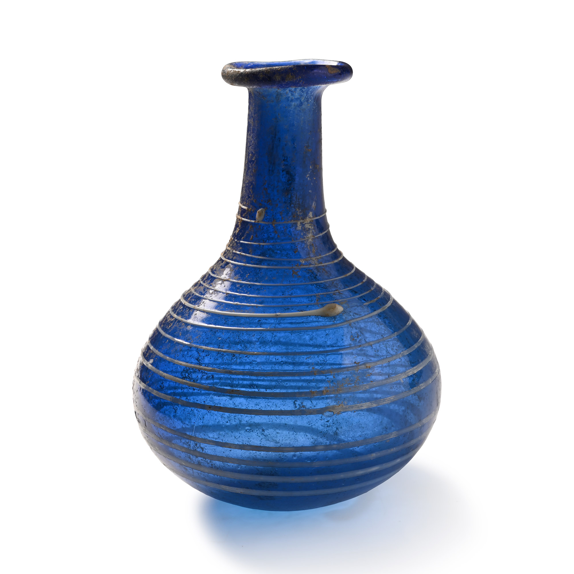 Roman Cobalt Blue Glass Bottle with Trail