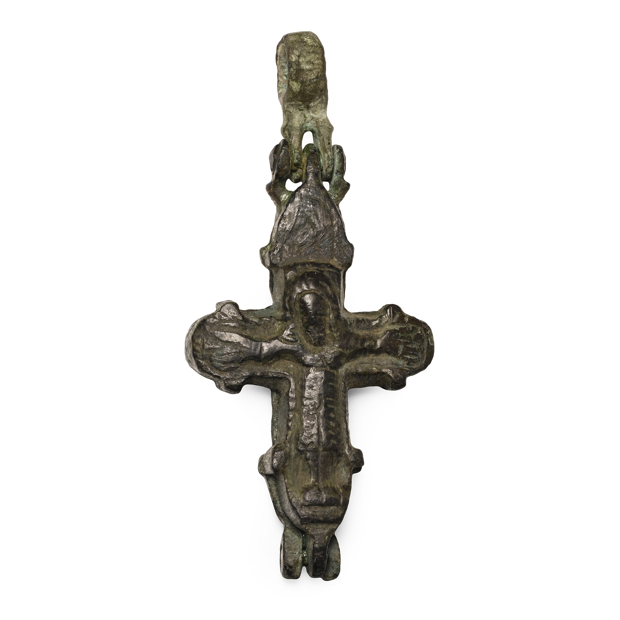 Byzantine Bronze Reliquary Cross Pendant