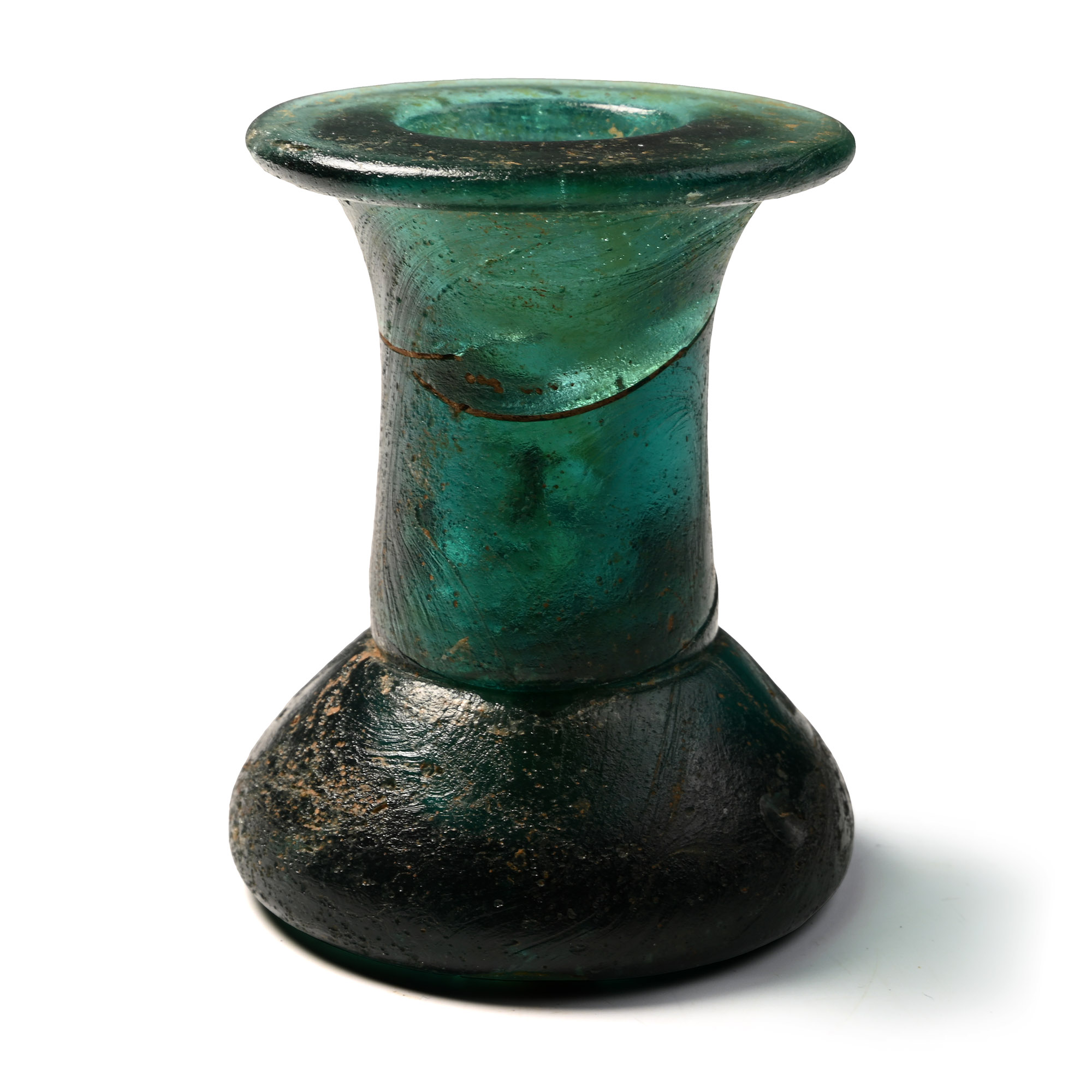 Western Asiatic Emerald Green Glass Cotton-Reel Vase