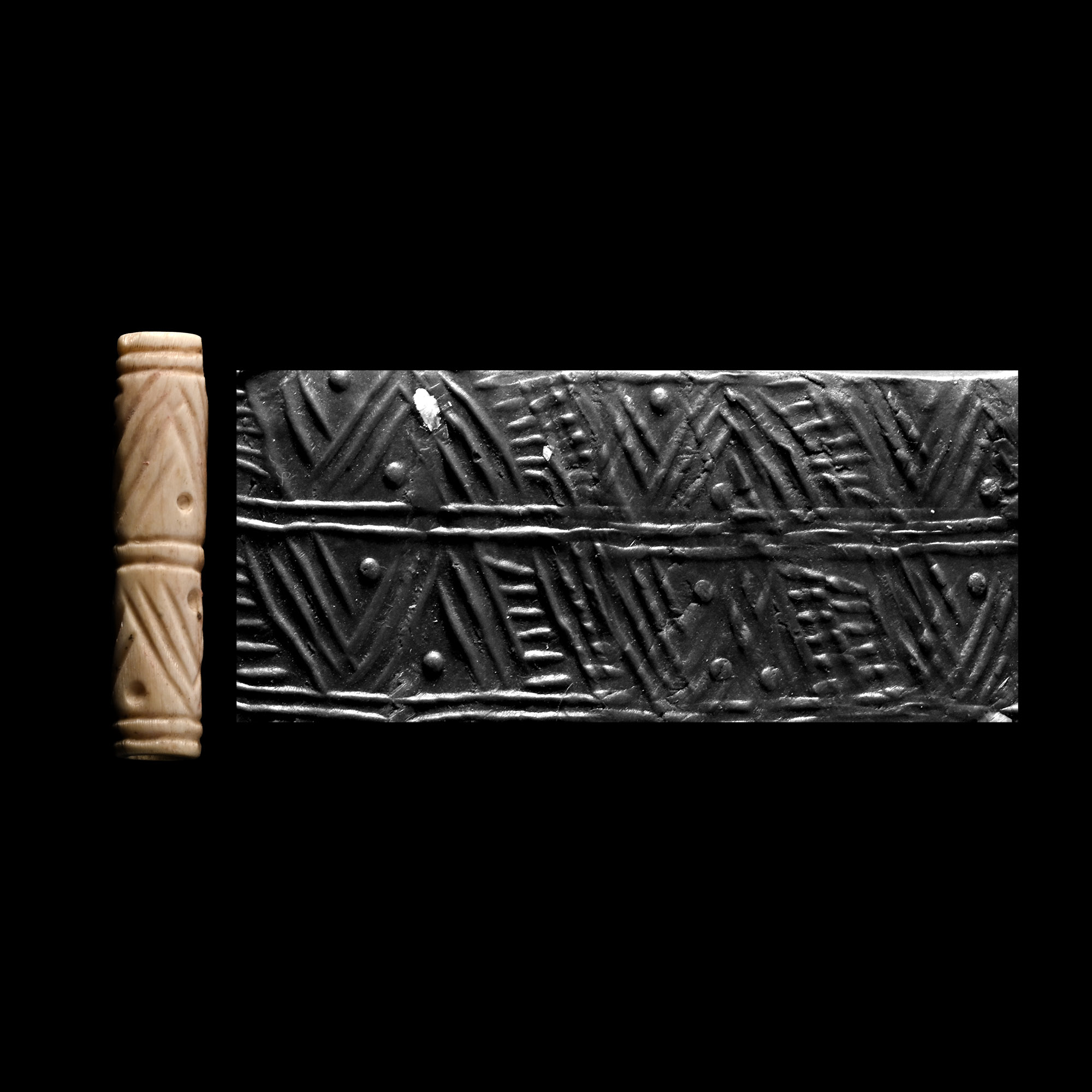 Western Asiatic Bone Cylinder Seal with Chevrons