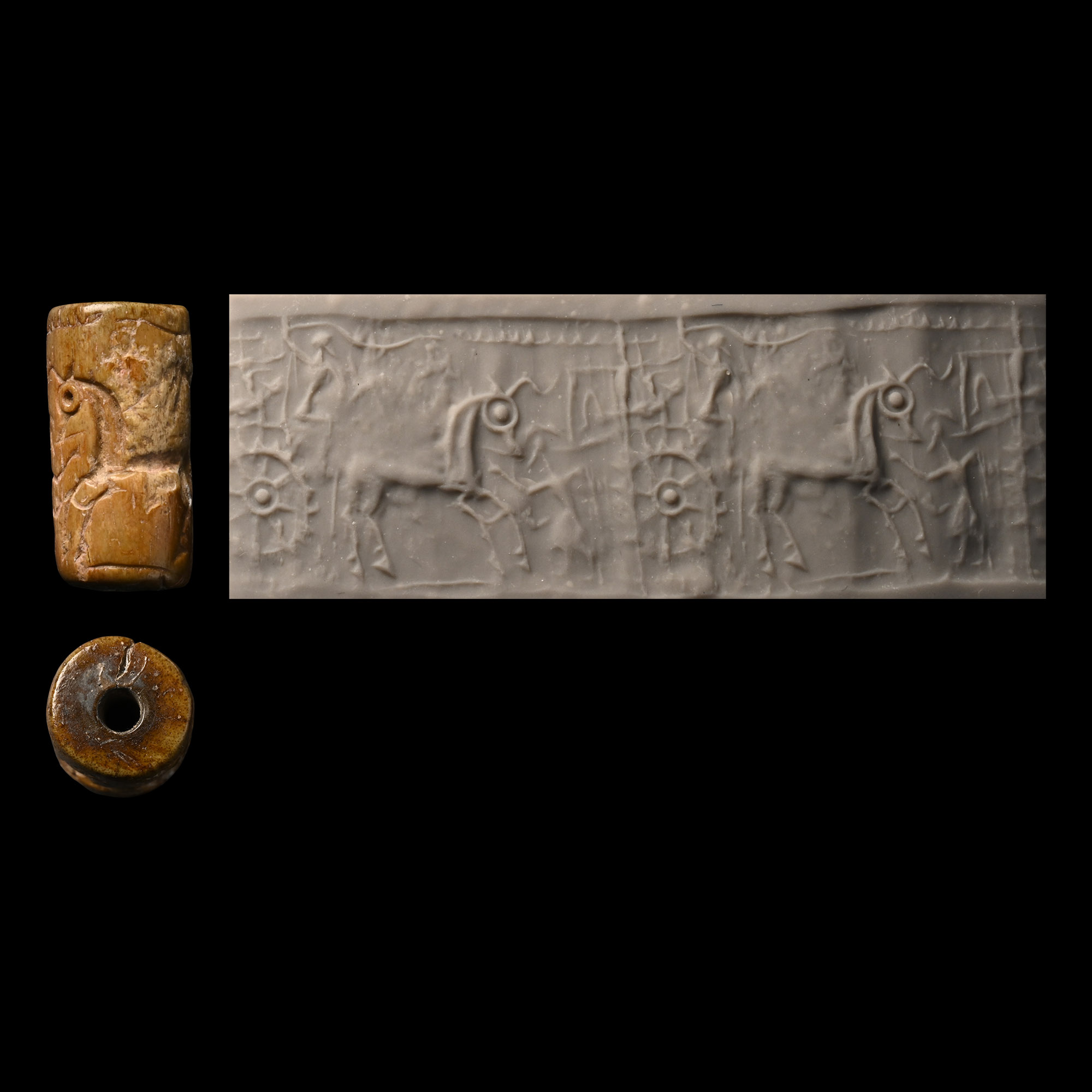Western Asiatic Bone Cylinder Seal with Chariot