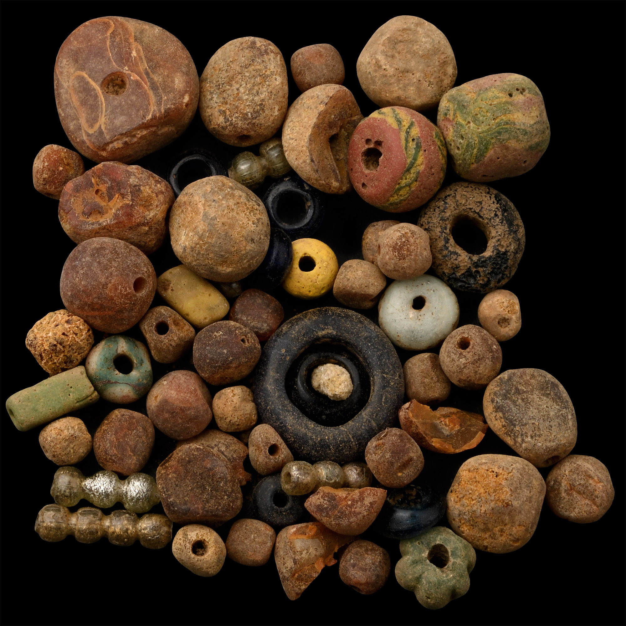 Anglo-Saxon Glass and Amber Necklace Bead Group