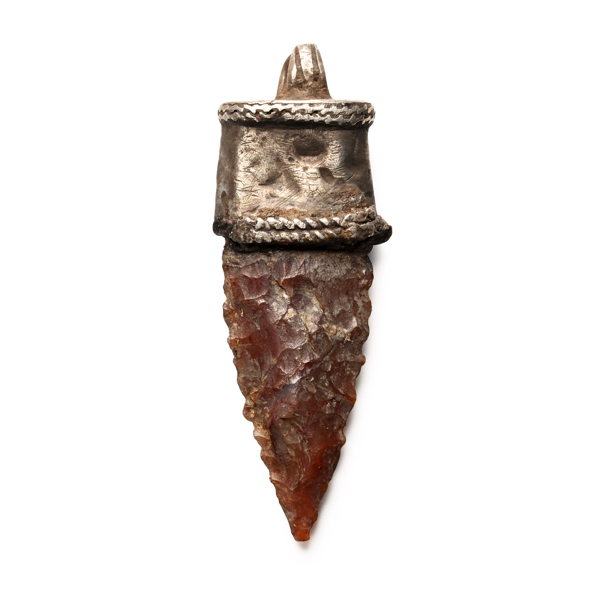 Viking Silver Elfshot Pendant with Stone Arrowhead
