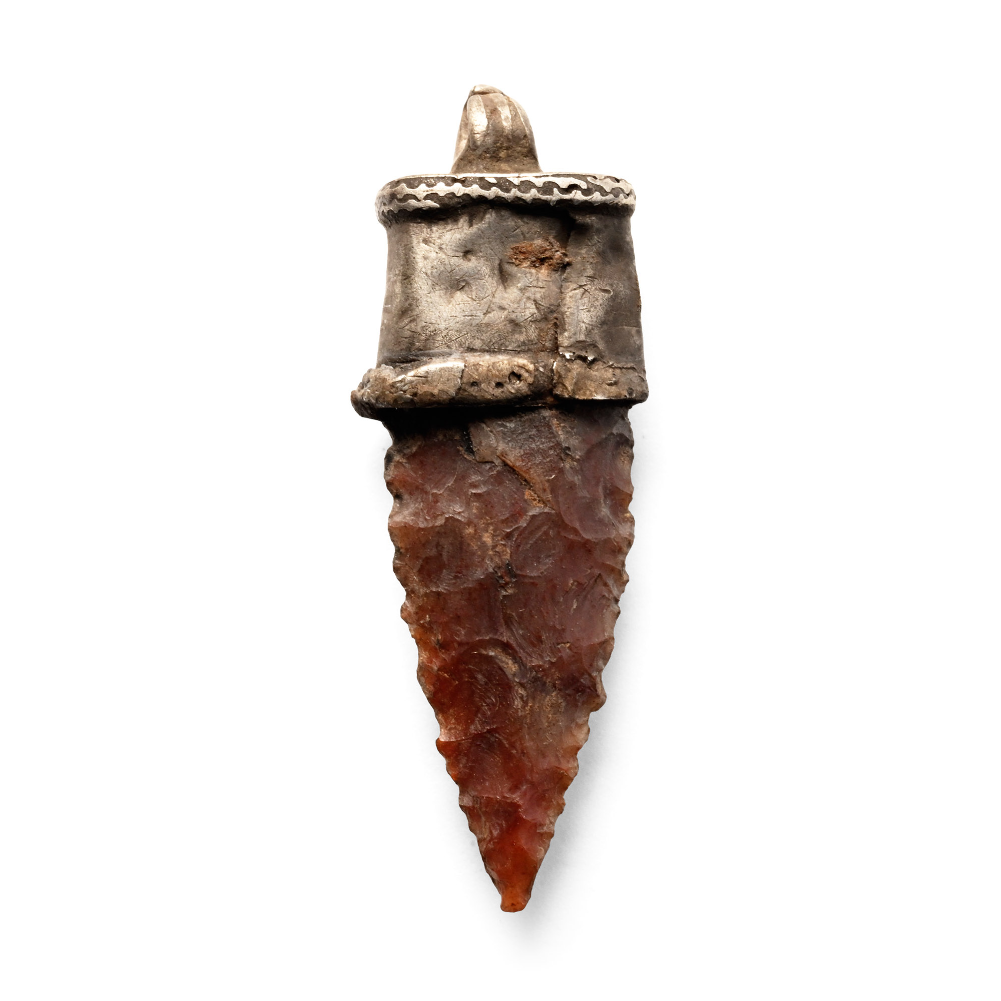 Viking Silver Elfshot Pendant with Stone Arrowhead