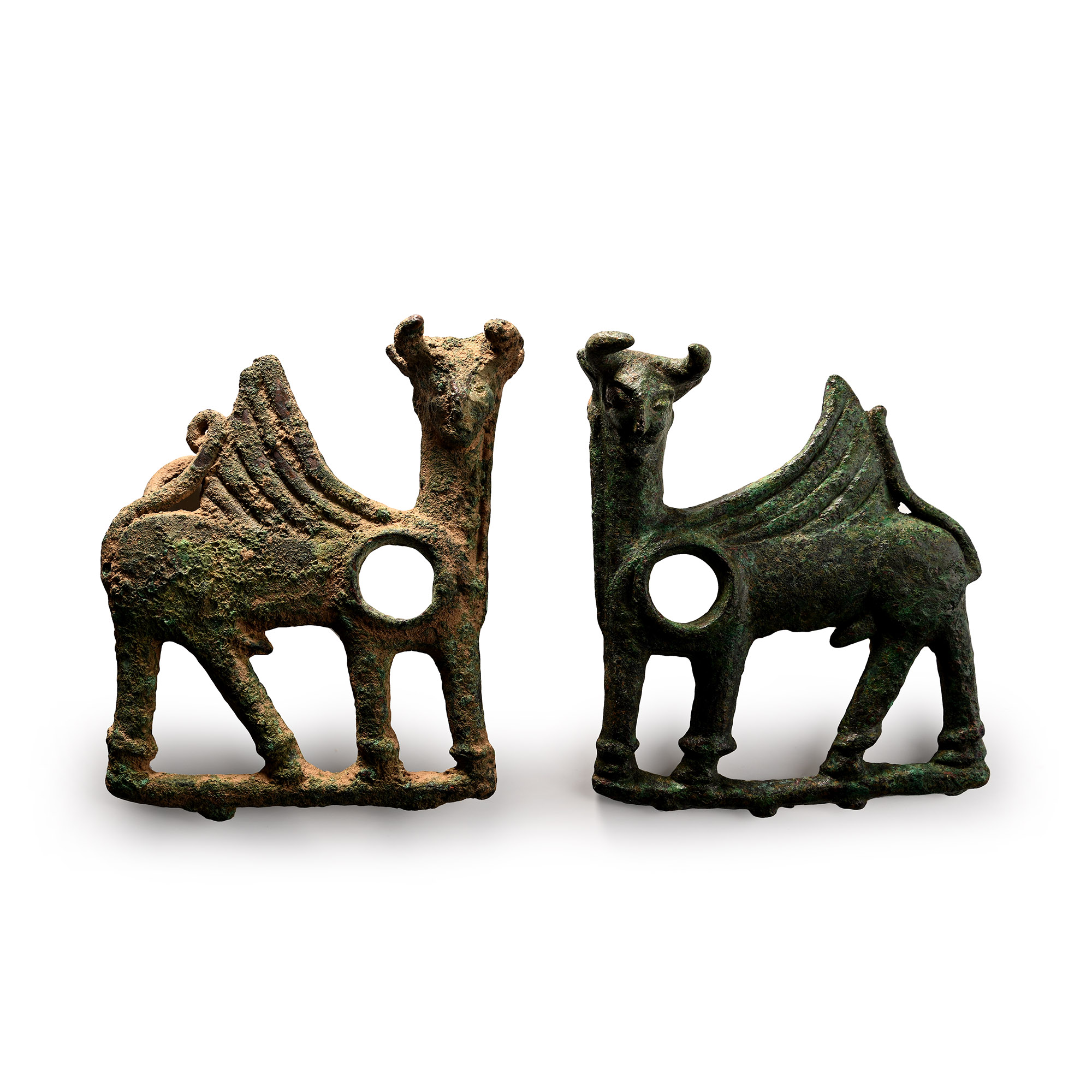Luristan Bronze Horse Bit Cheek-Pieces Modelled as Winged Gryphons