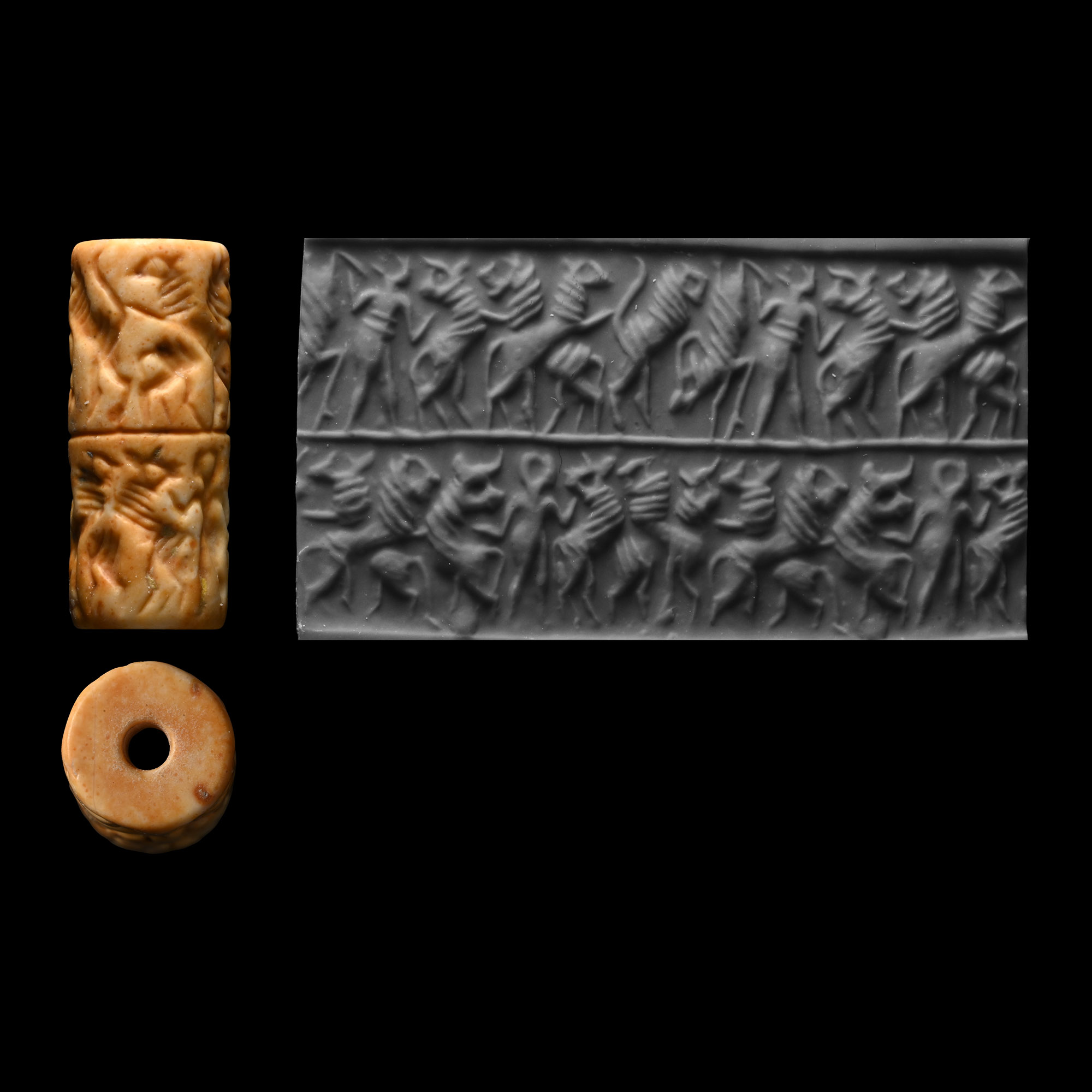 Sumerian Cream Stone Cylinder Seal with Contest Scene