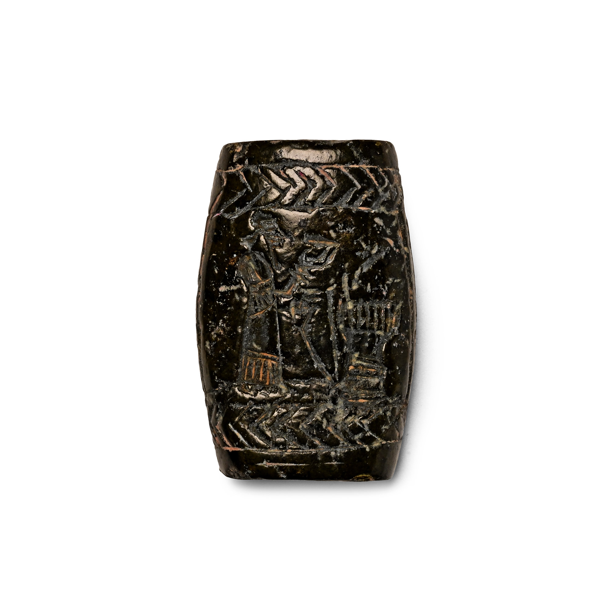 Assyrian Green Serpentine Amulet with Worshippers