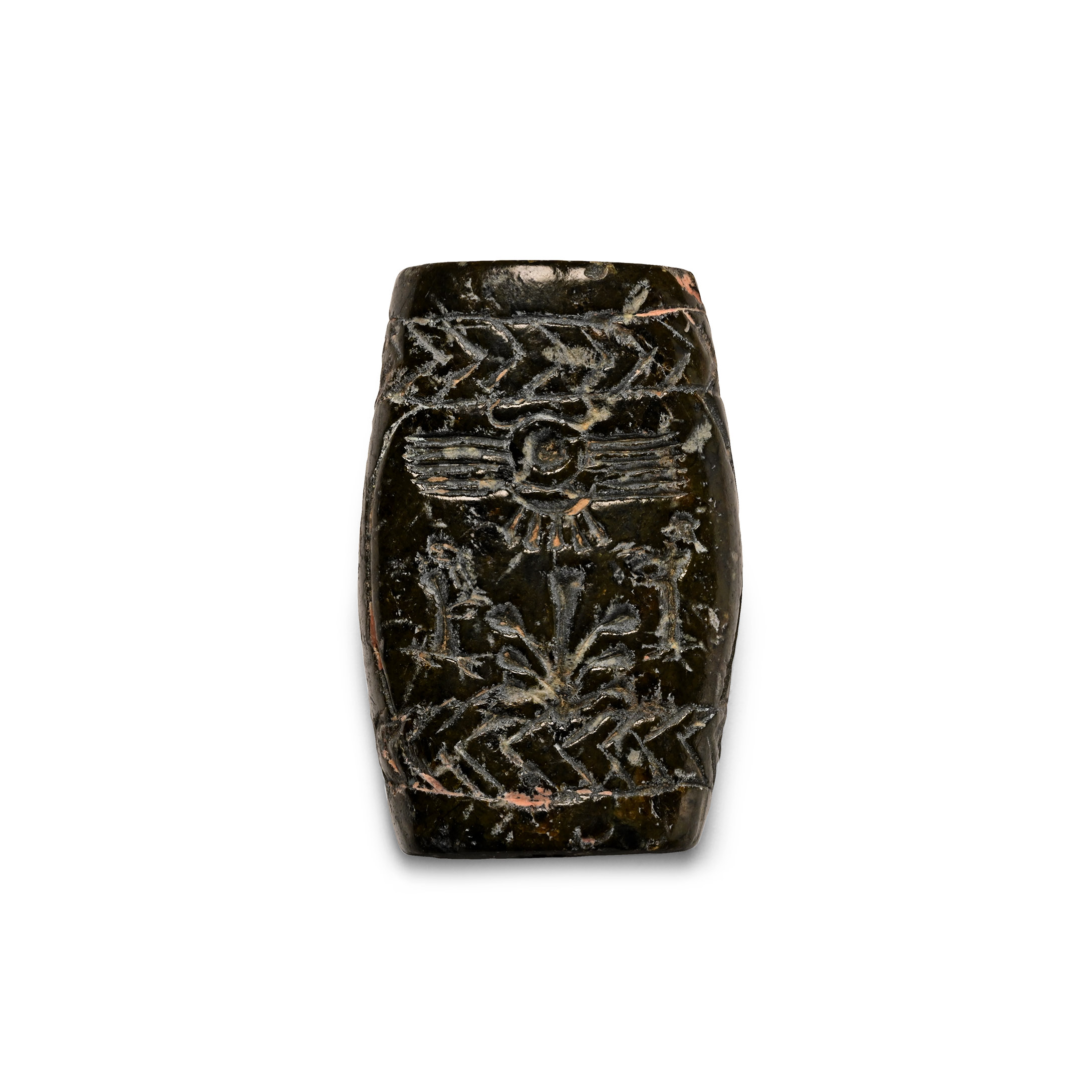 Assyrian Green Serpentine Amulet with Worshippers