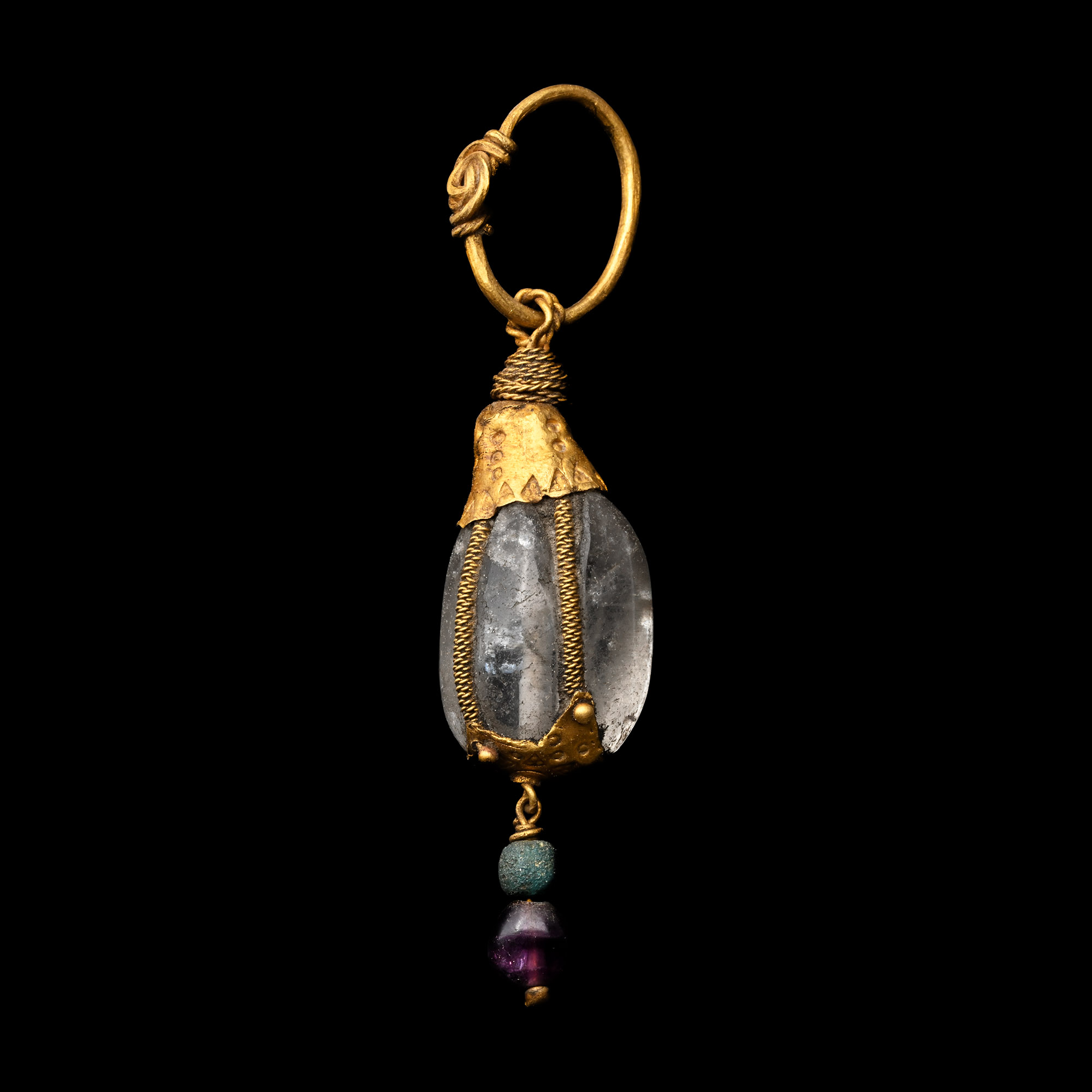 Viking Period Gold and Crystal Pendant with Bead Drop