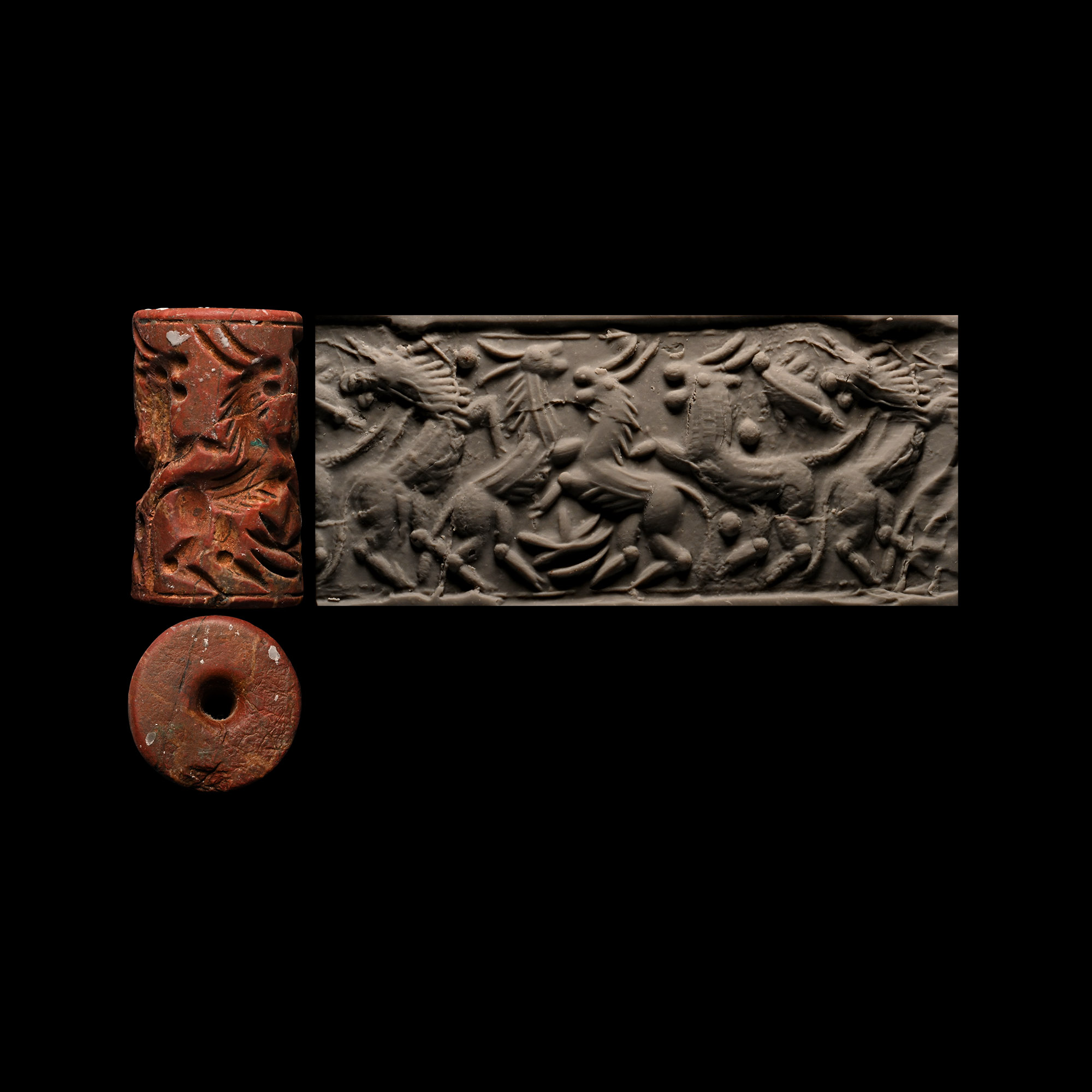 Large Western Asiatic Stone Cylinder Seal with Animals