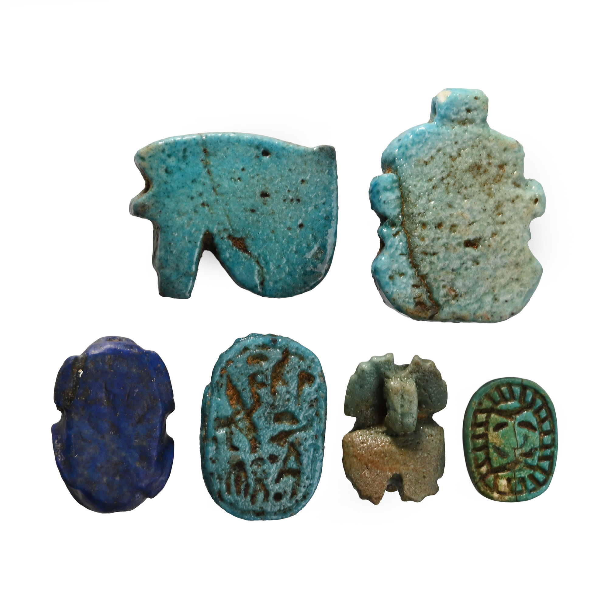 Egyptian Faience Amulet and Scarab Group