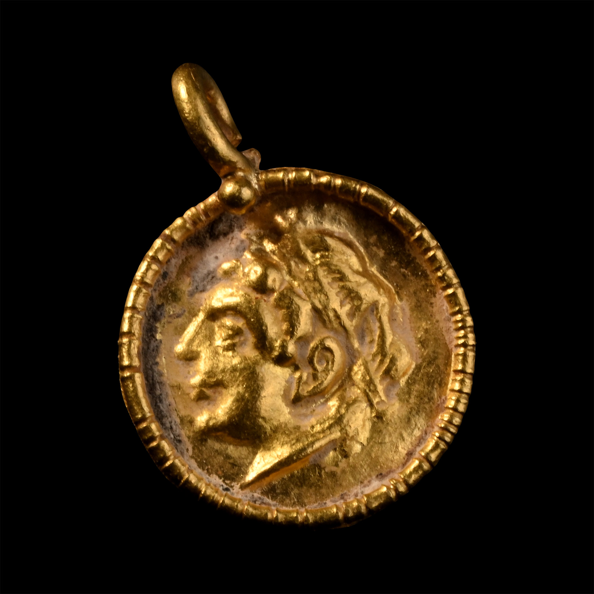 Greek Style Gold Pendant with Male Bust