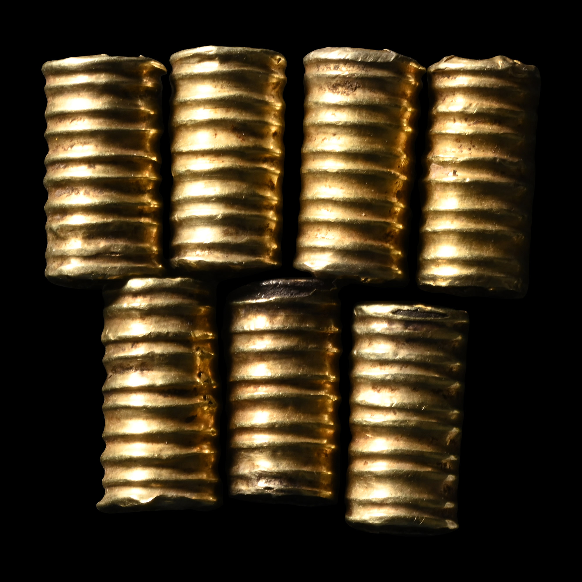 Late Eastern Mediterranean Gold and Silver Fluted Beads