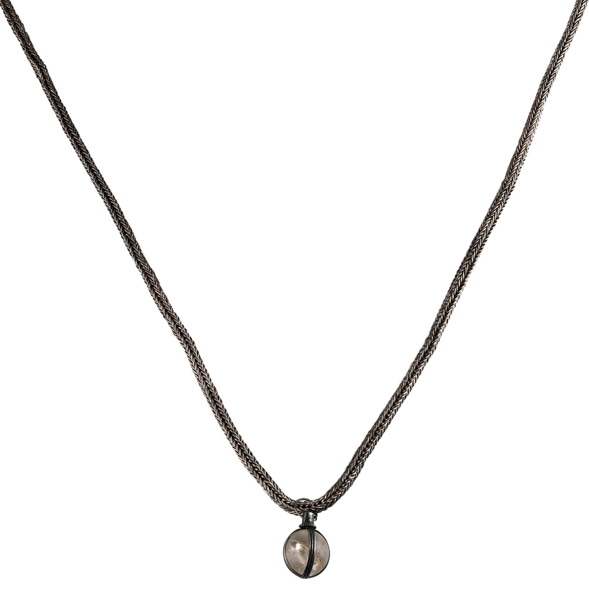 Large Viking Silver Interlaced Chain with Amuletic Rock Crystal Pendant