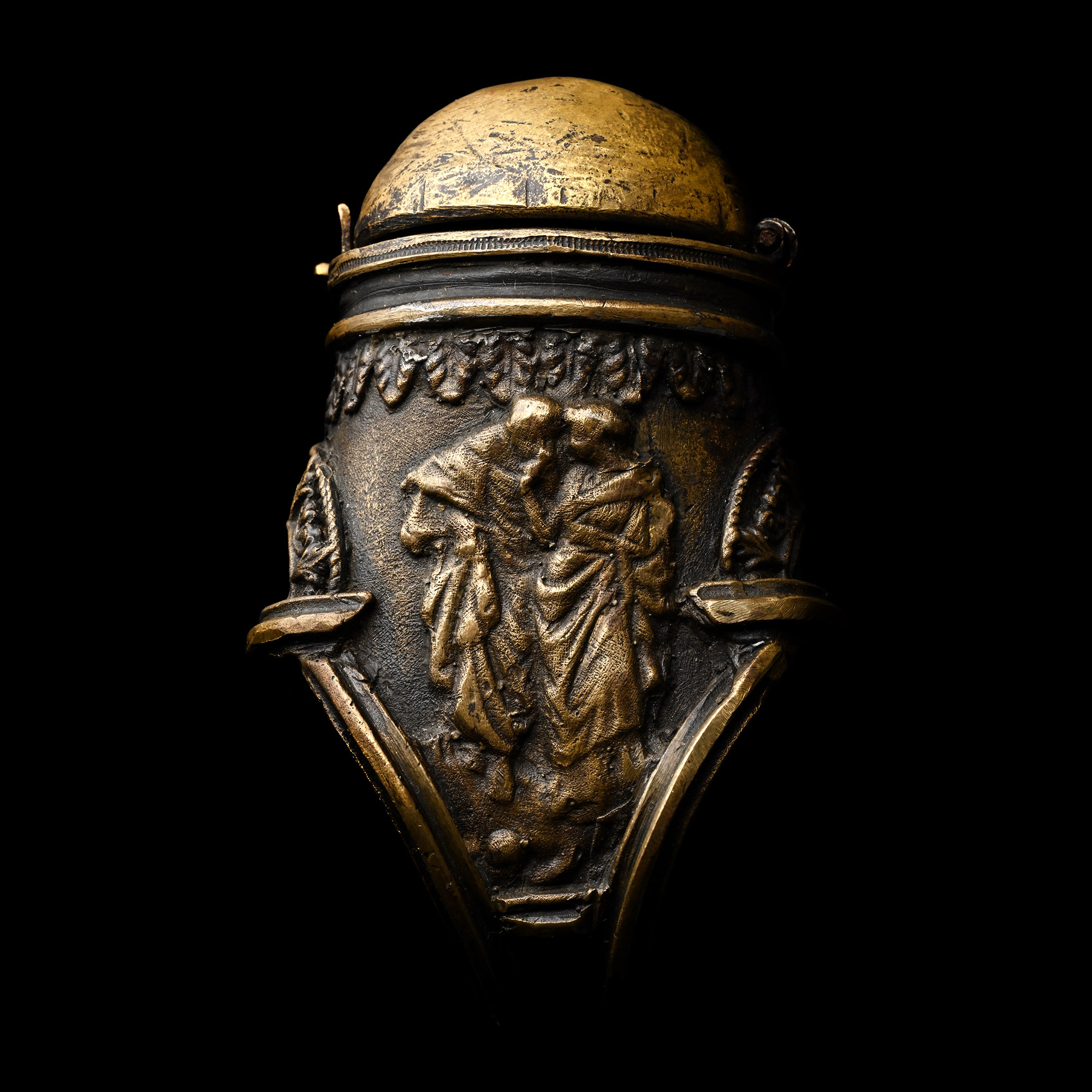 Renaissance Bronze Glove Ring with an Inkwell