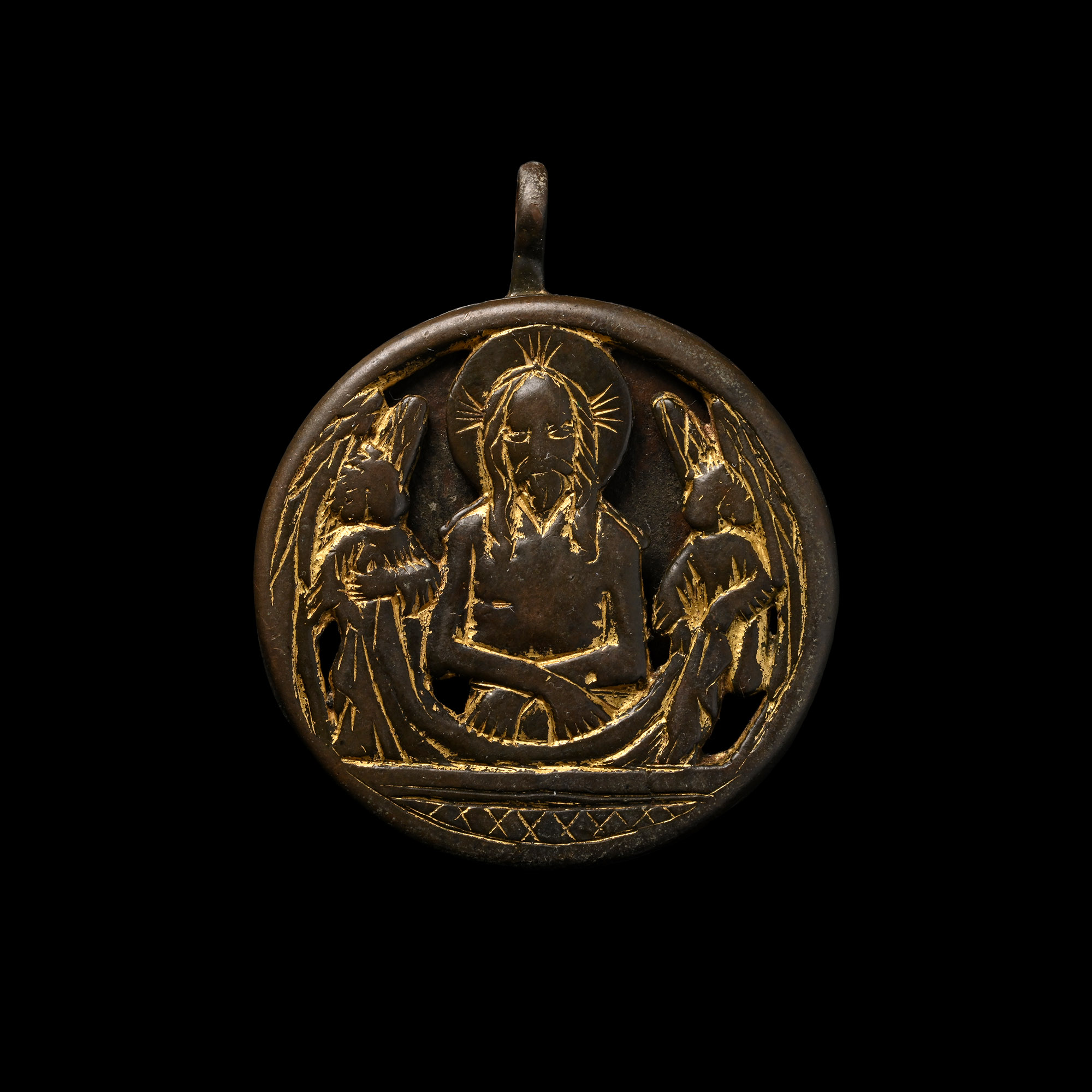 Medieval Gilt Copper Devotional Reliquary Pendant