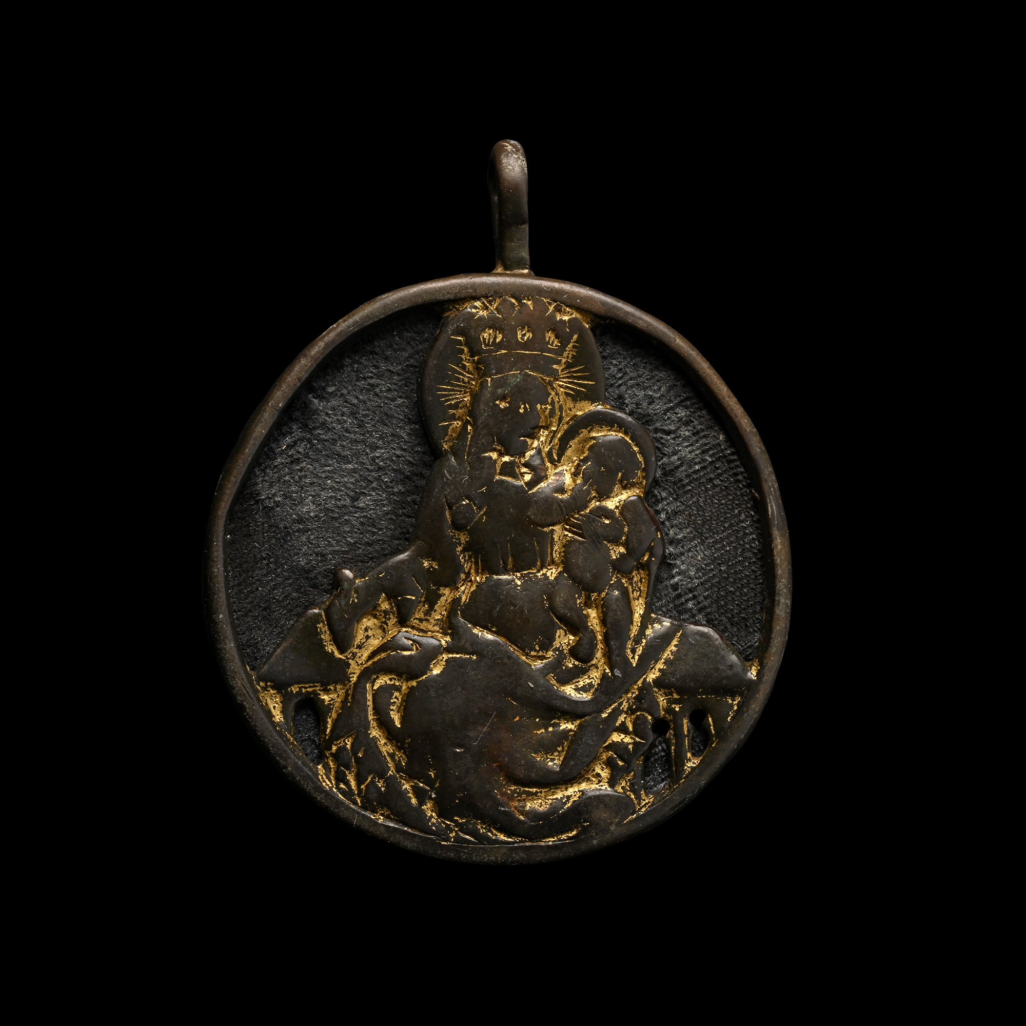 Medieval Gilt Copper Devotional Reliquary Pendant