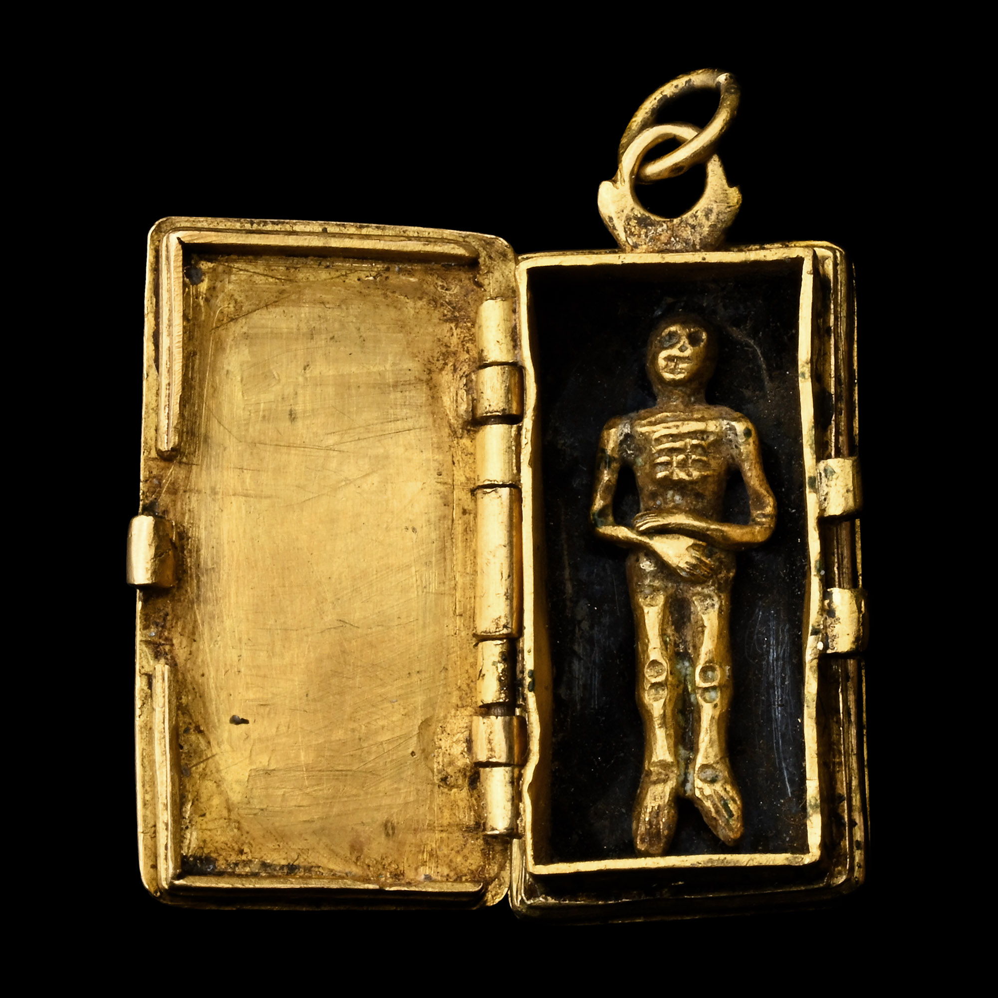 Post Medieval Memento Mori Coffin Pendant with a Skeleton