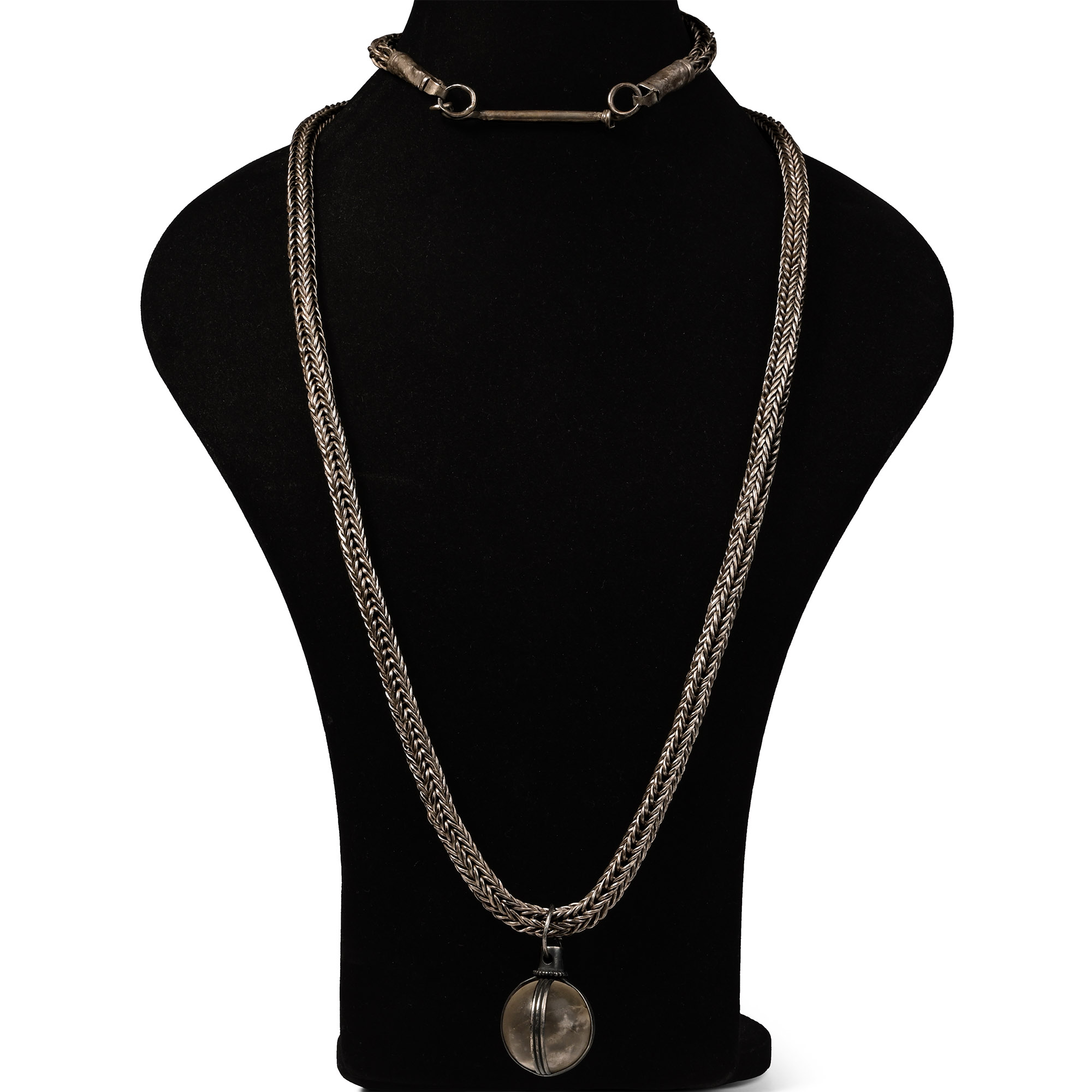 Large Viking Silver Interlaced Chain with Amuletic Rock Crystal Pendant
