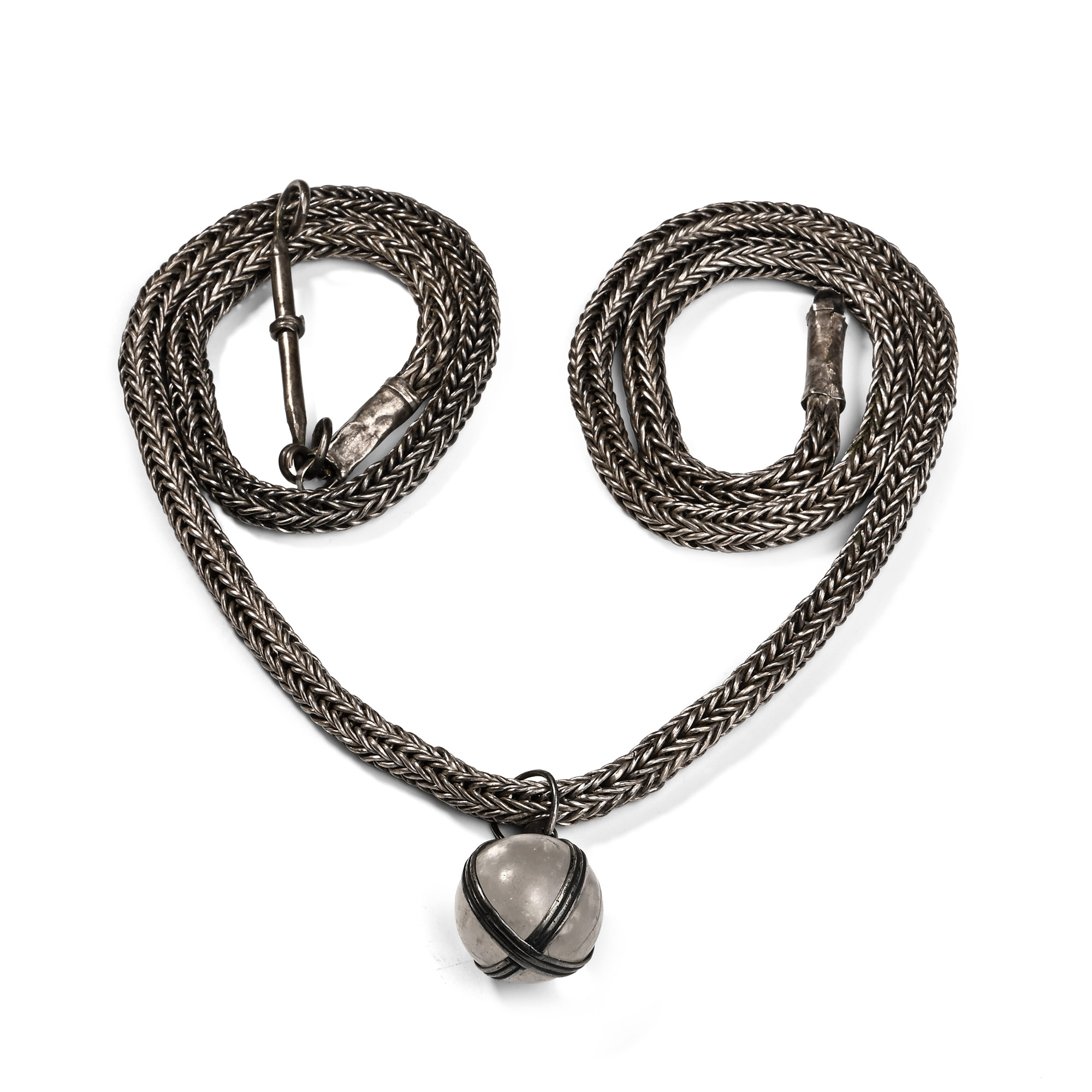 Large Viking Silver Interlaced Chain with Amuletic Rock Crystal Pendant