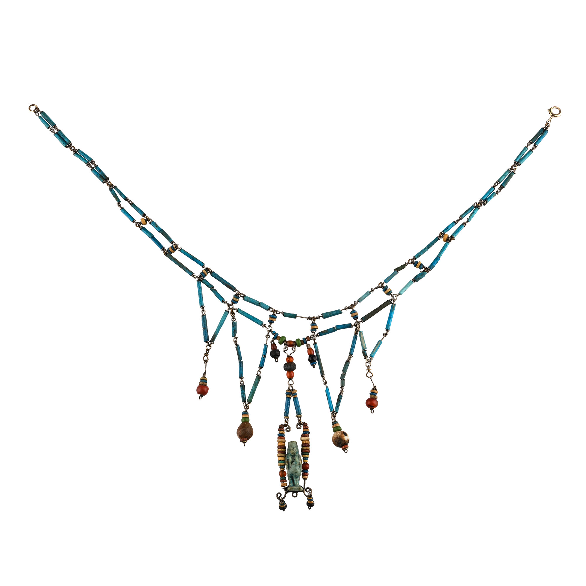 Egyptian Blue Faience Bead Necklace with Taweret