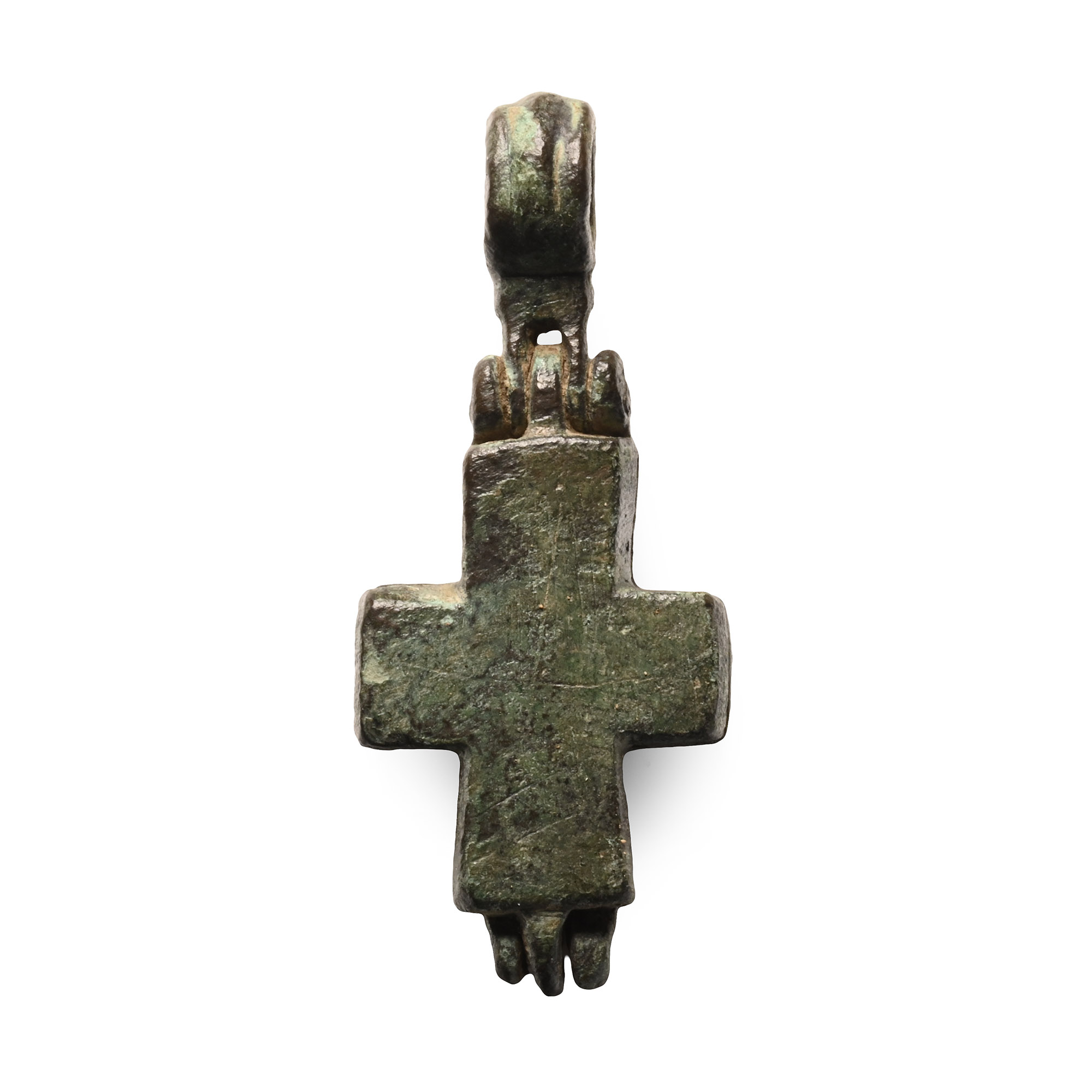 Byzantine Bronze Reliquary Cross Pendant