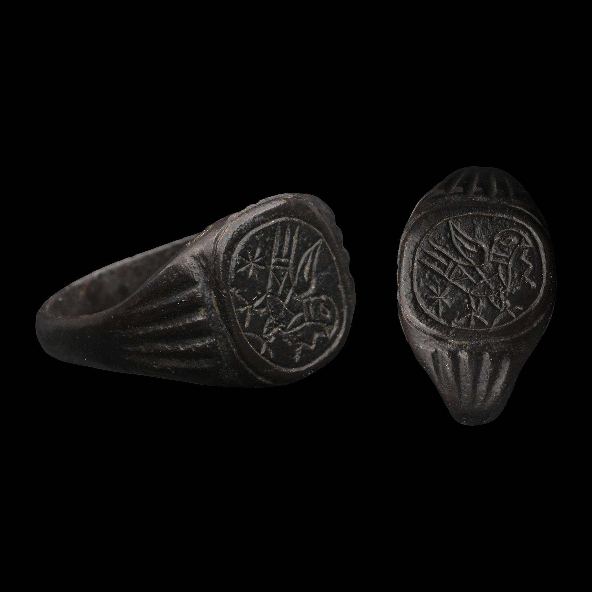 Medieval Bronze Ring with Dove of Peace