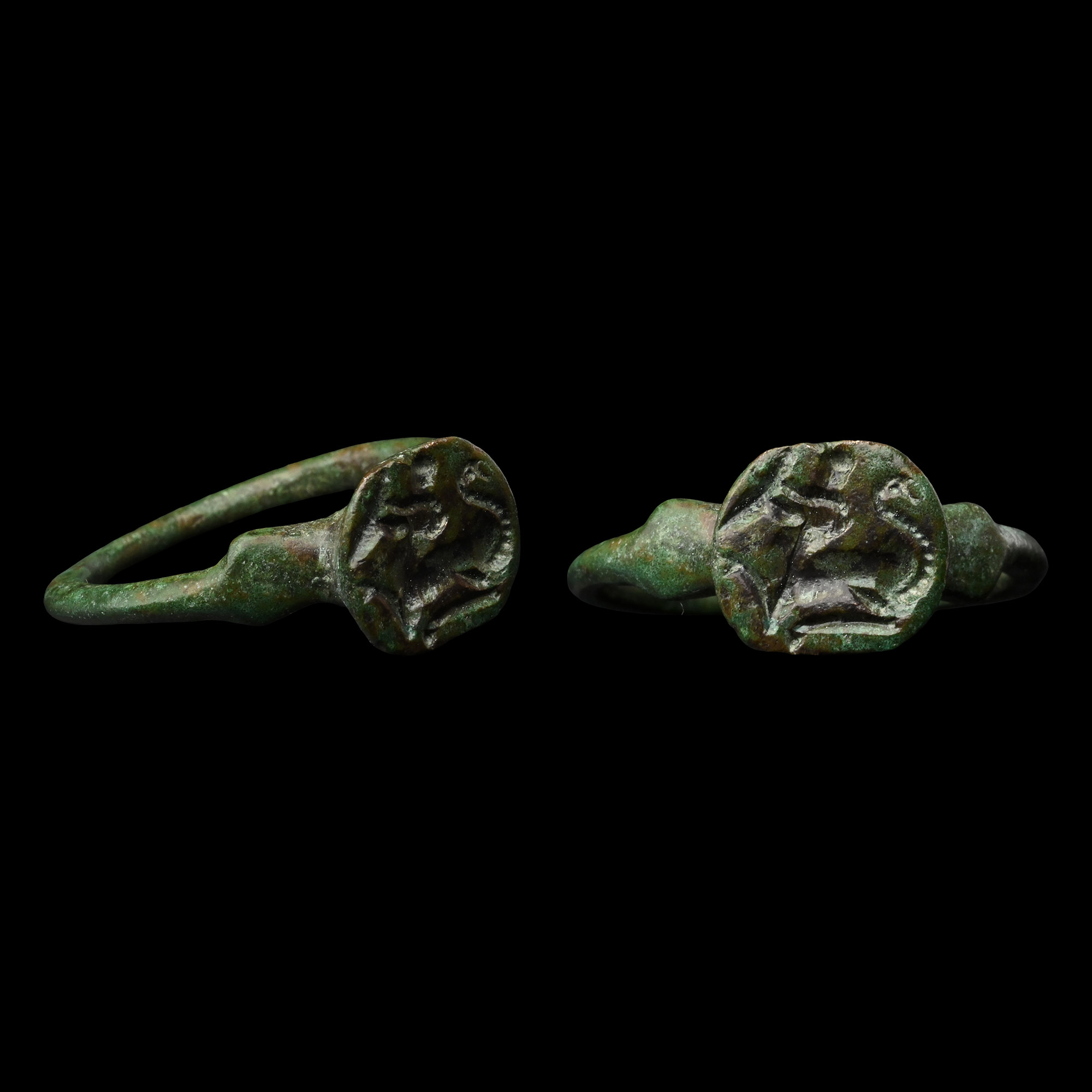 Greek Bronze Ring with Horse and Rider