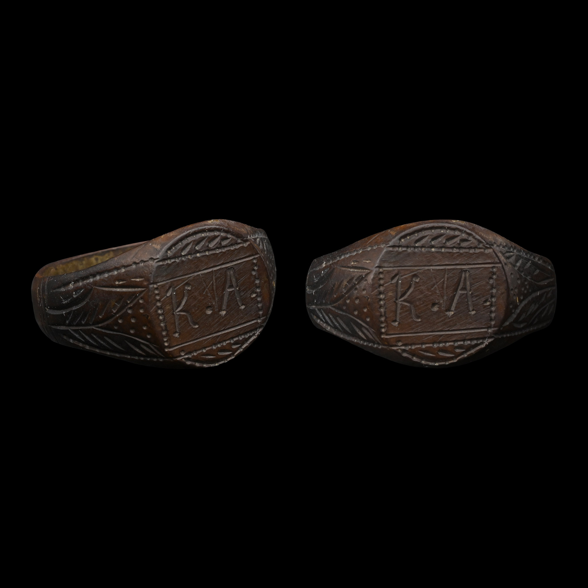 Post Medieval Bronze Ring with Initials 'K. A.'