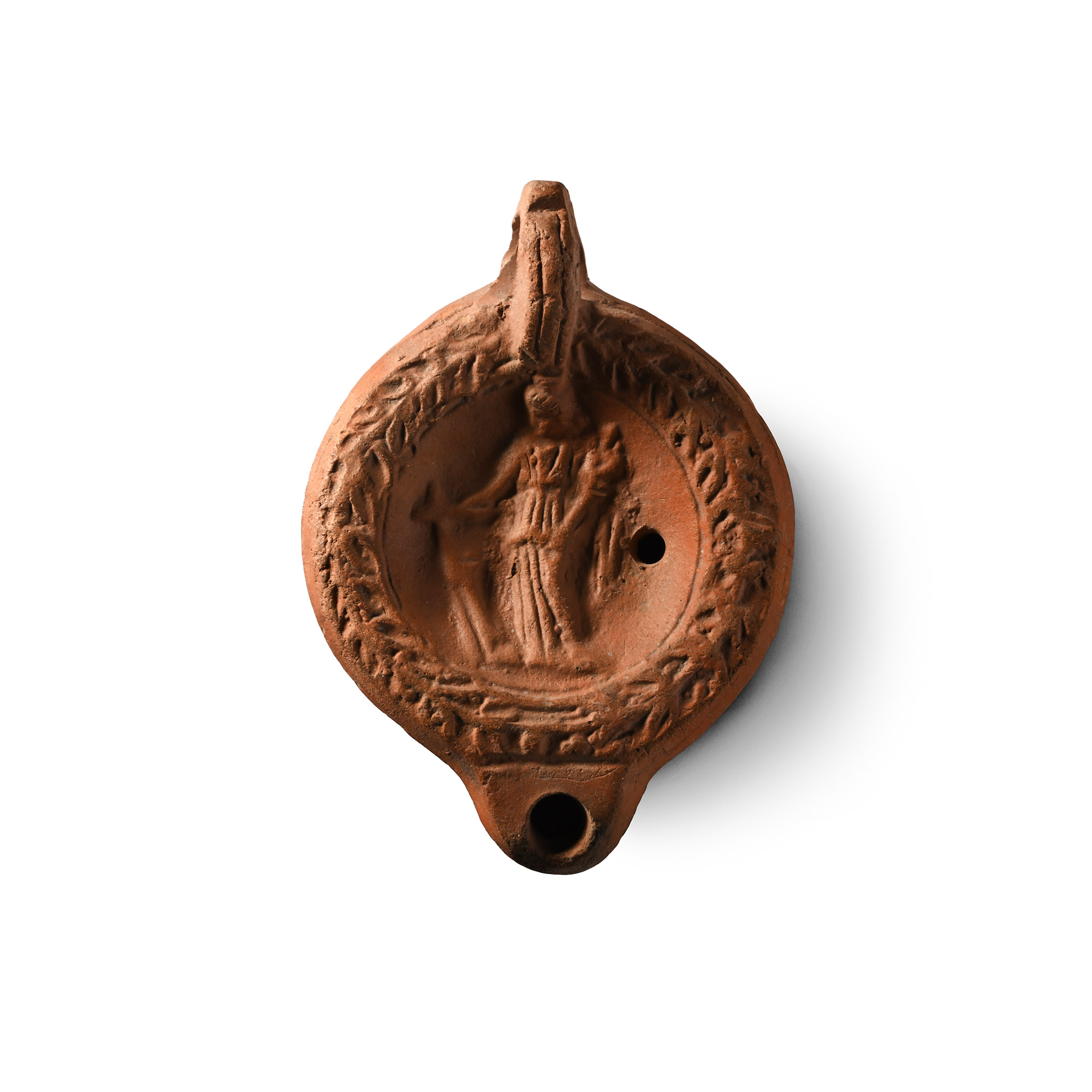 Roman Terracotta Oil Lamp with Goddess Fortuna