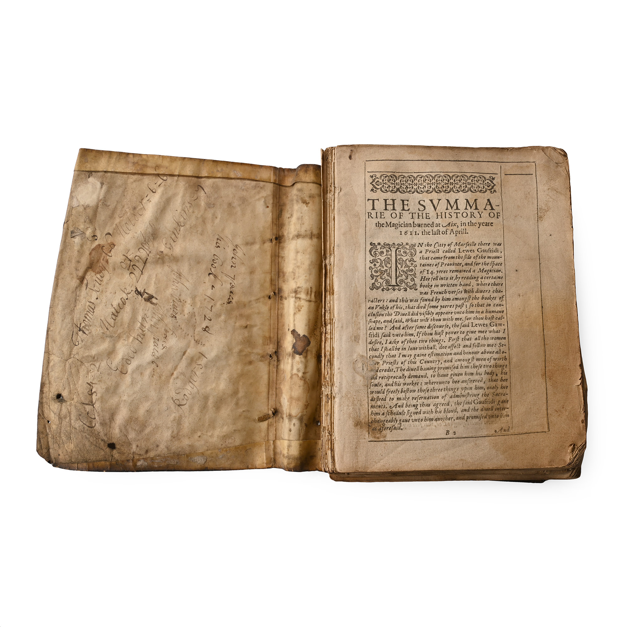 Stuart Period Skin-Covered Witchcraft Book About a Penitent Woman Seduced by a Magician that Made her to Become a Witch