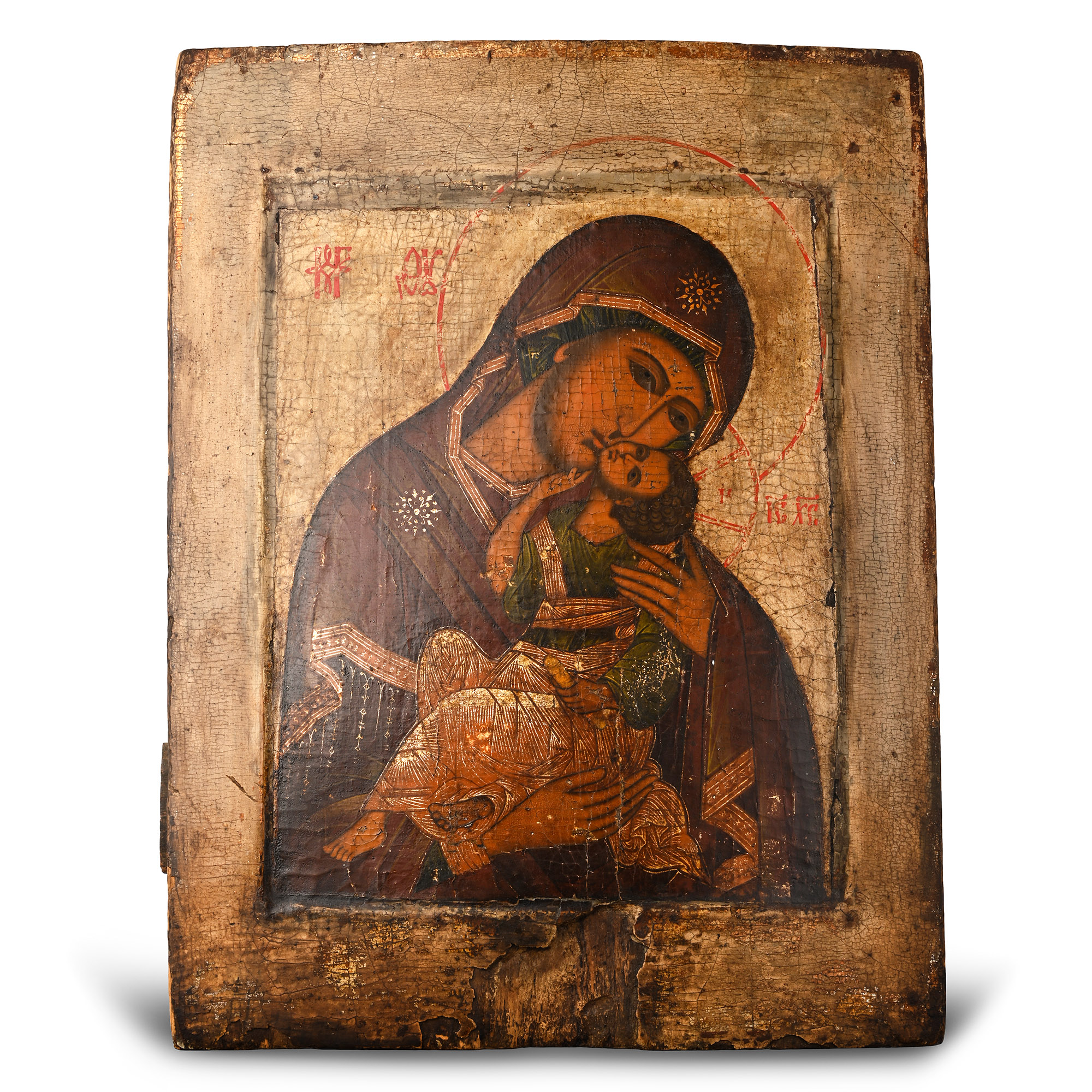Painted Wooden Icon with the Virgin of Tenderness