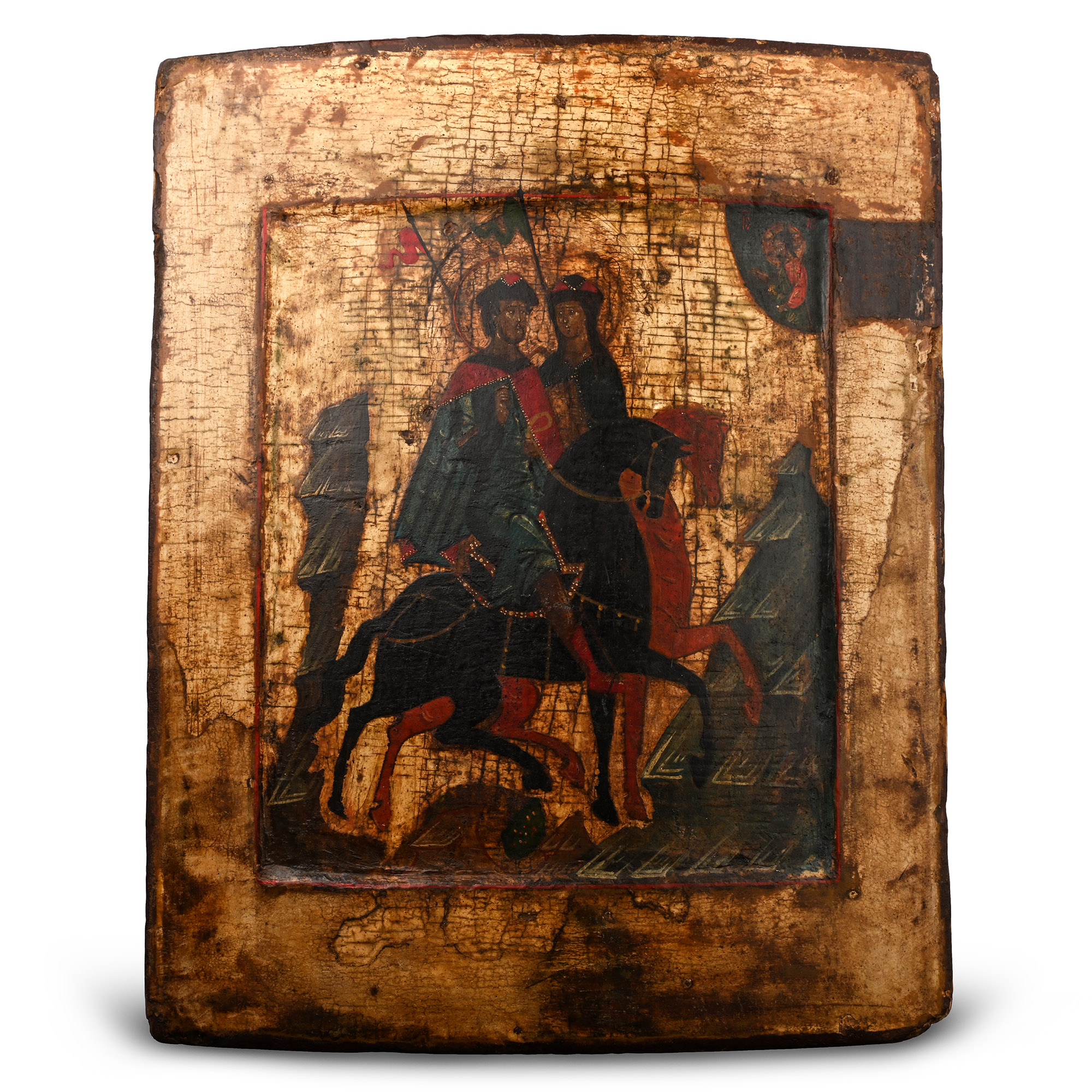 Painted Wooden Icon with Saints Boris and Gleb