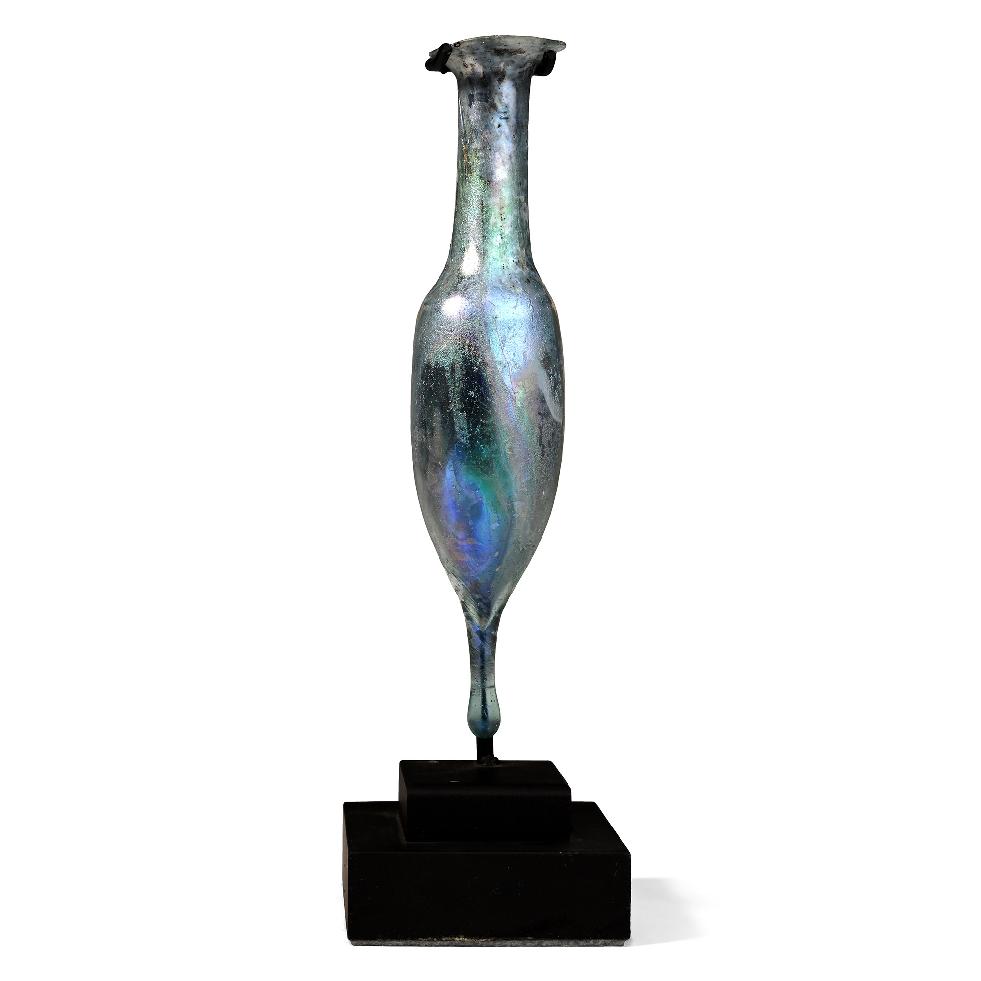 Roman Iridescent Blue Glass Flask